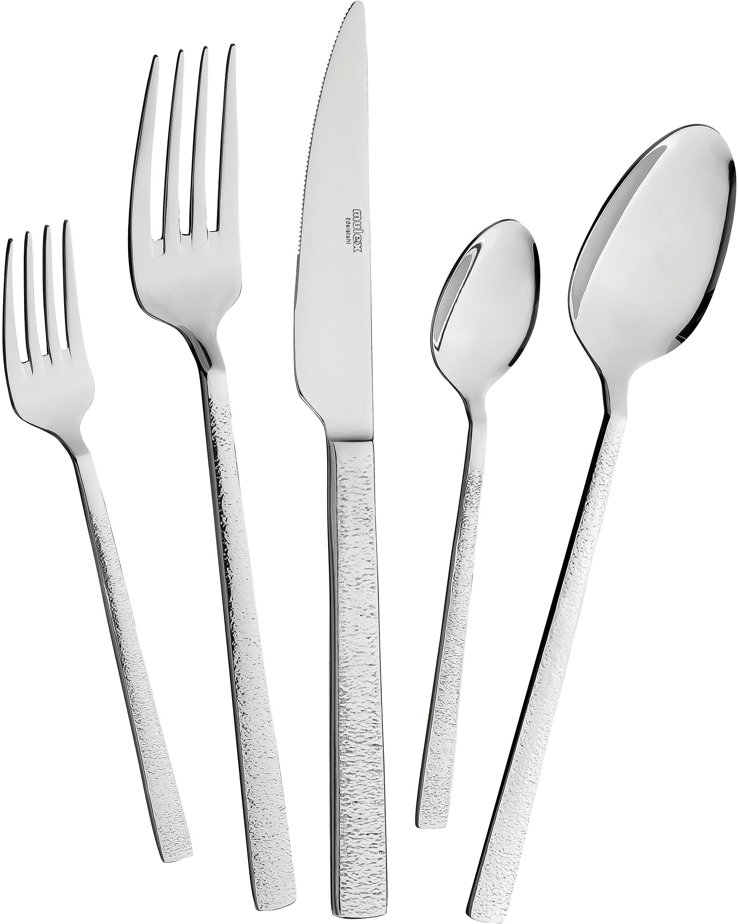 Mulex Besteck-Set Besteck Genua, mit gehämmerter Struktur (30-tlg), 6 Personen, Chromstahl, ein Besteck mit außergewöhnlichem, glamourösen …