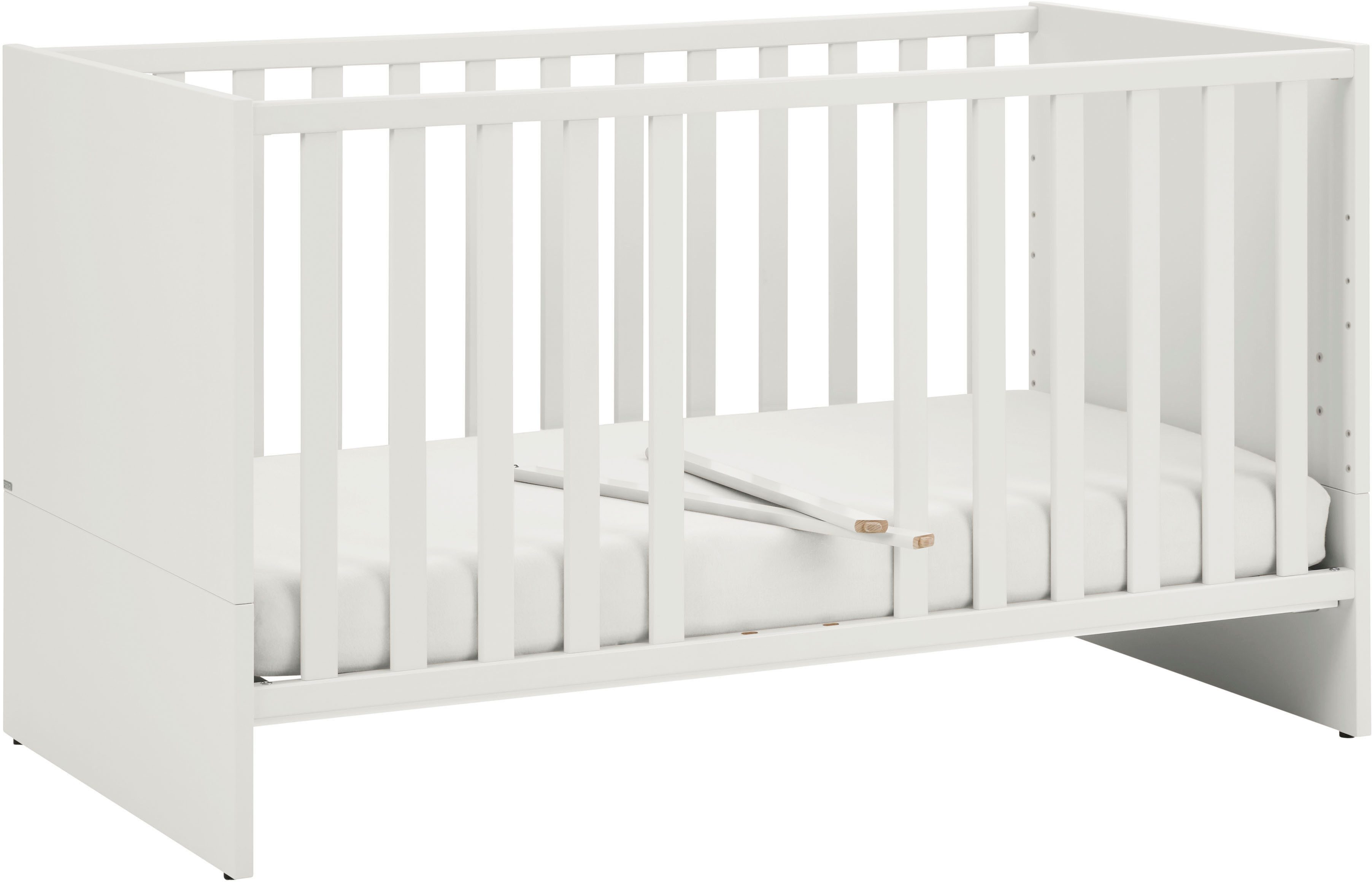 PAIDI Babybett LITTLE SNU 70x140cm in Beige oder Weiß, umbaubares Kinderbett, Gitterbett 4-fach höhenverstellbar, entnehmbare Sprossen, Juniorbett