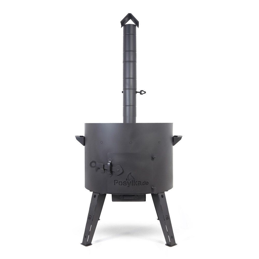 Posylka.de Feuerstelle Kasanofen Ø 49 cm mit Abzugsrohr für Kasan 22 L Gulaschkanone Stahl, Hitzebeständige Beschichtung bis 1000 °C
