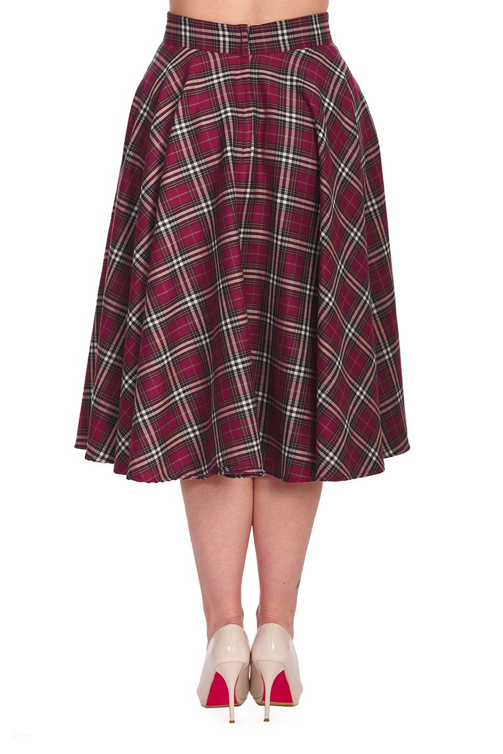 Banned A-Linien-Rock Winter Check Rot Kariert Retro Vintage Swing Skirt