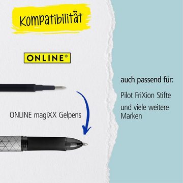 Online Pen Tintenroller magiXX Mine, (12x radierbare Ersatzminen schwarz für Gelschreiber), Nachfüll-Minen kompatibel mit Pilot Frixion, magiXX Gelstift