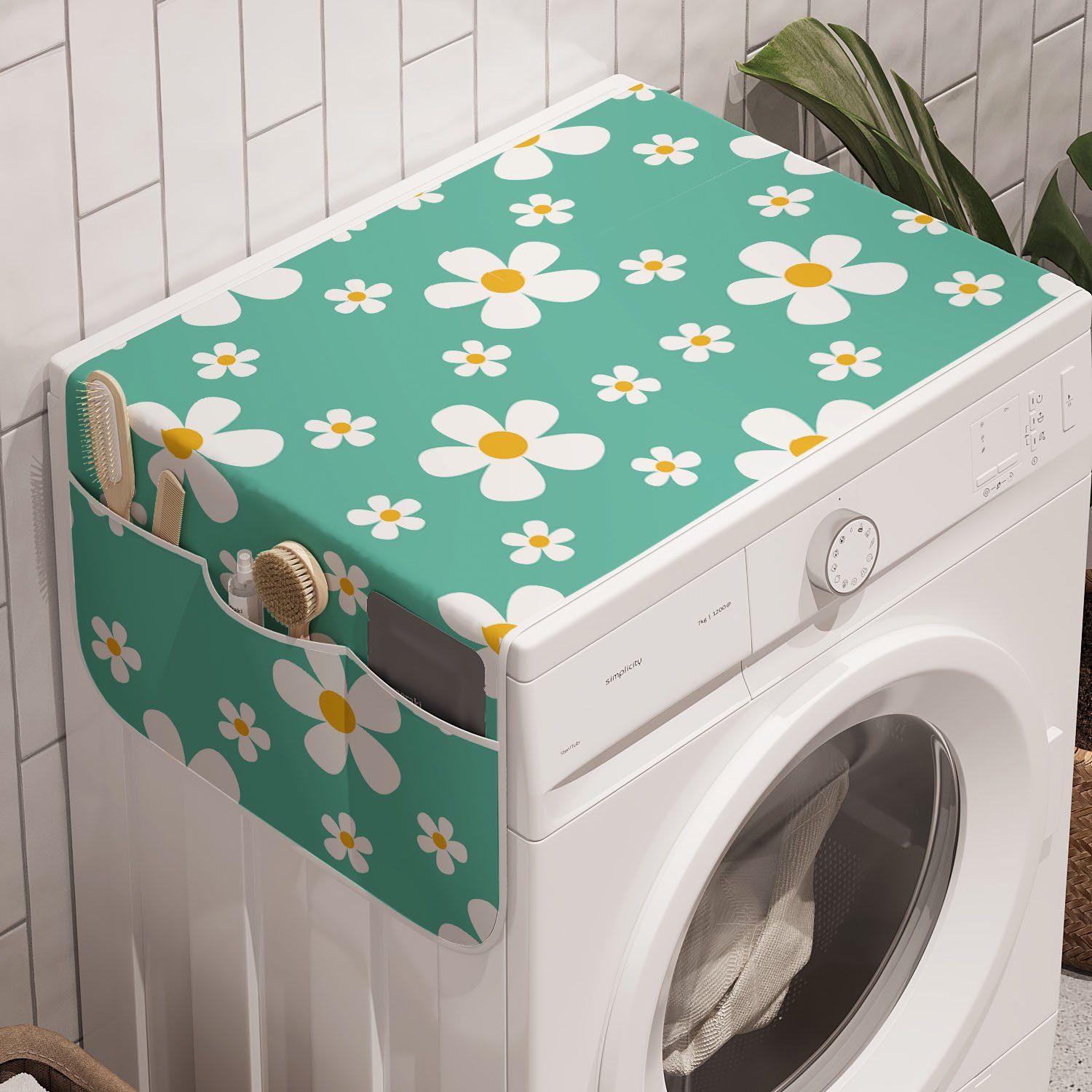 Abakuhaus Badorganizer Anti-Rutsch-Stoffabdeckung für Waschmaschine und Trockner, Floral Cartoon Kamille Blumen
