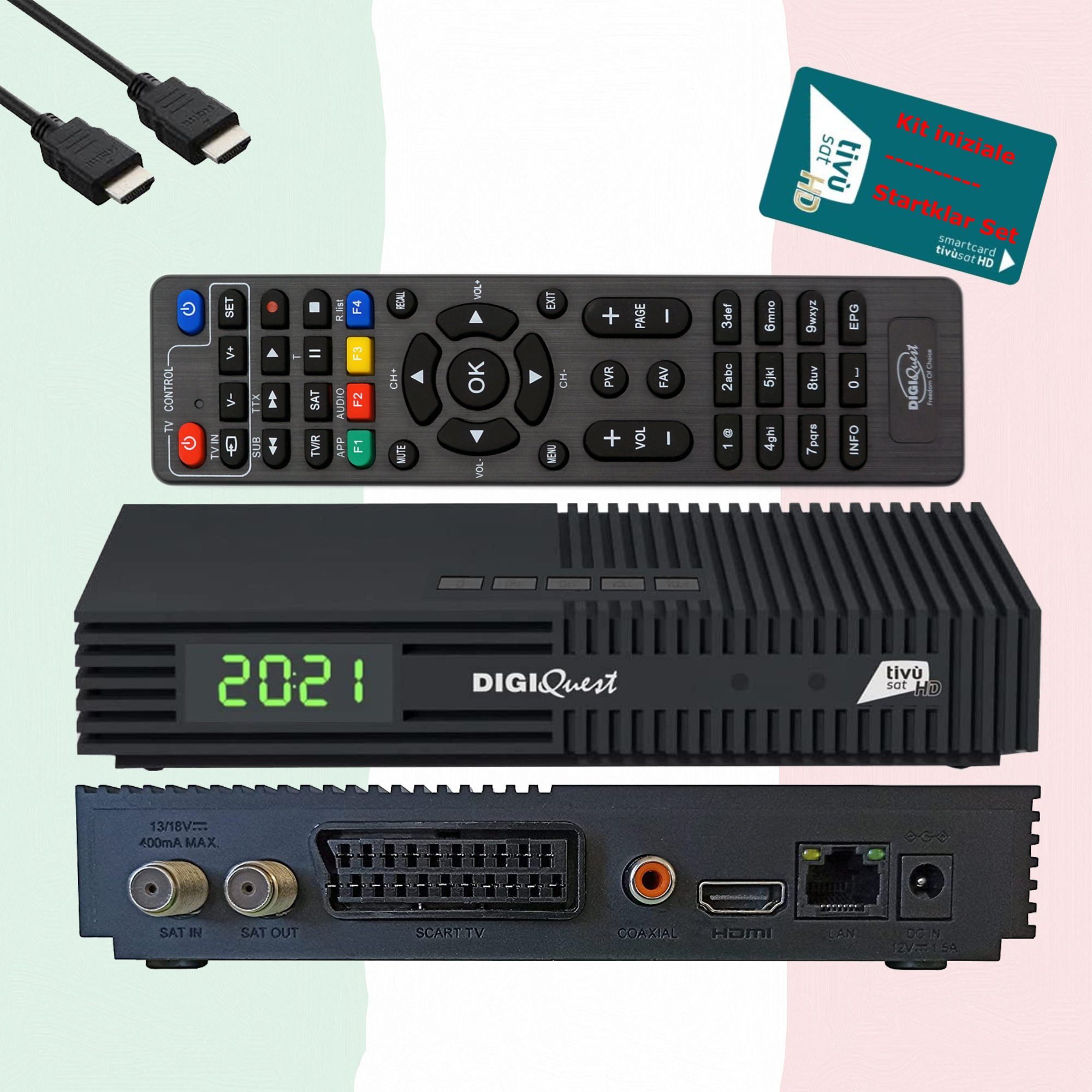 DIGIQuest Ti9 DVB-S2 Full HD Receiver + aktivierte TiVuSat Karte + HDMI Kabel SAT-Receiver