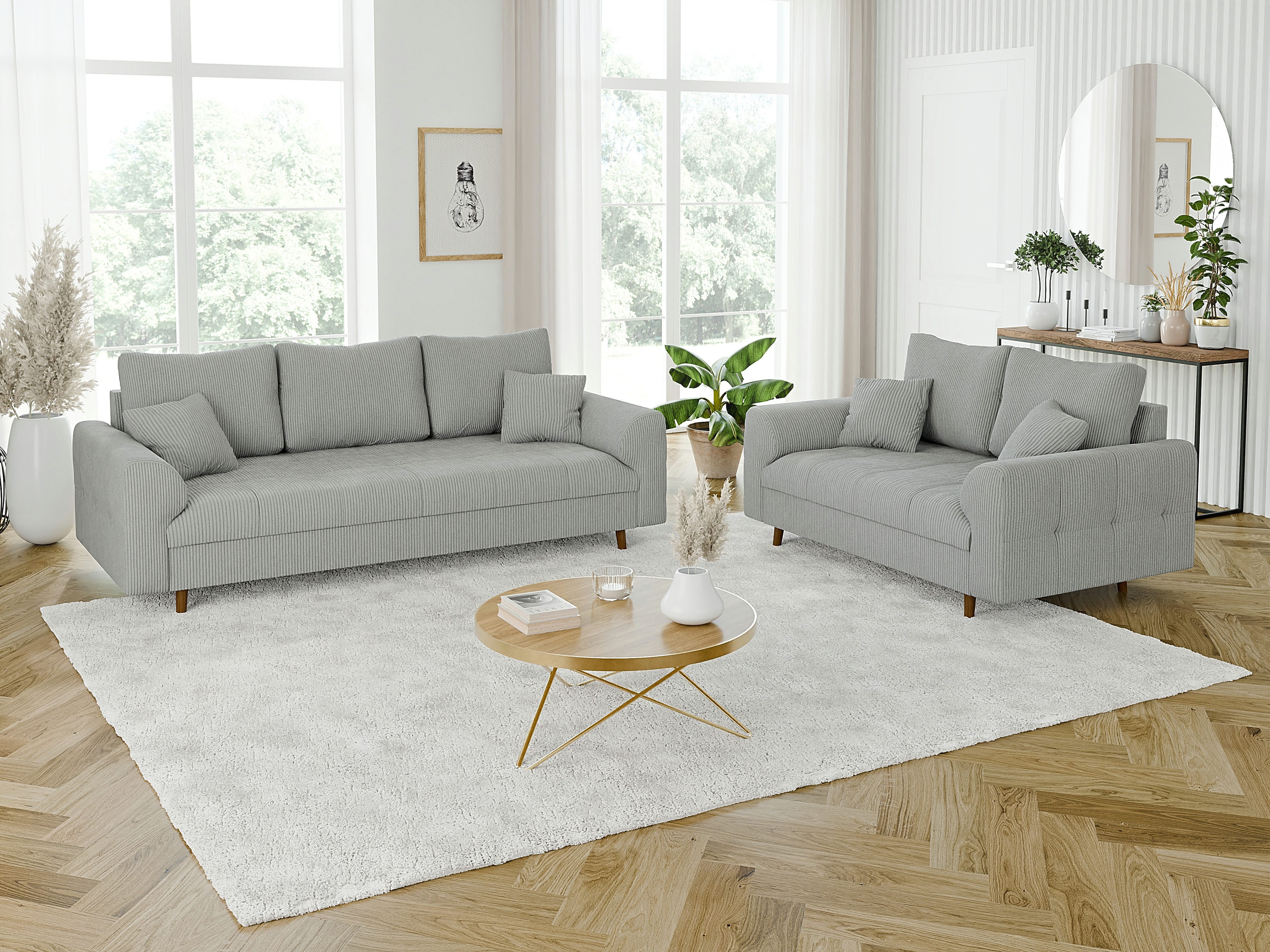 S-Style Möbel Polstergarnitur 3+2 Zara mit Braun Holzfüßen im skandinavisch günstig online kaufen