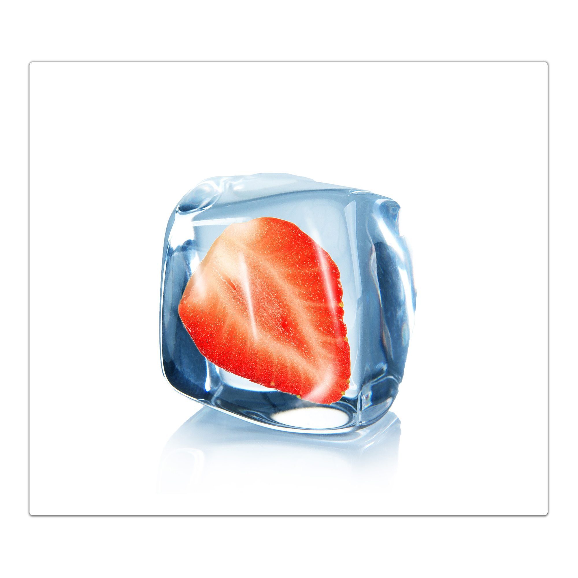 (1 Erdbeere Primedeco Herdabdeckplatte im Spritzschutz Glas Eiswürfel, aus Herd-Abdeckplatte halbe tlg) Glas,