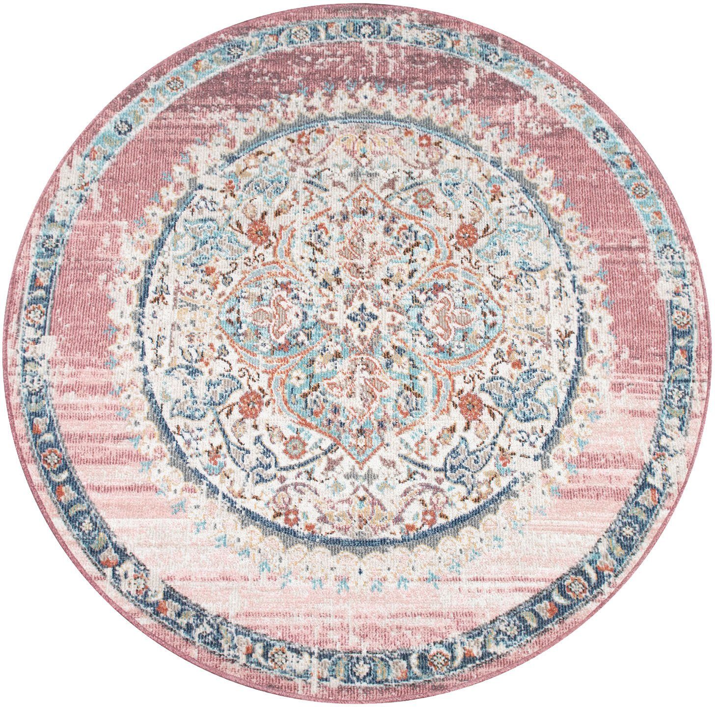 Home, 8 geeignet In- 271, Design, Outdoor Torres pink mm, Vintage Paco Teppich Höhe: Orient-Optik, und rund, Kurzflor,