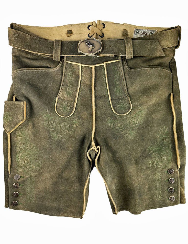 Leder Trachtenlederhose Buchberger Grün Gürtel, Ziegenvelours mit 1' Braun 'Karl