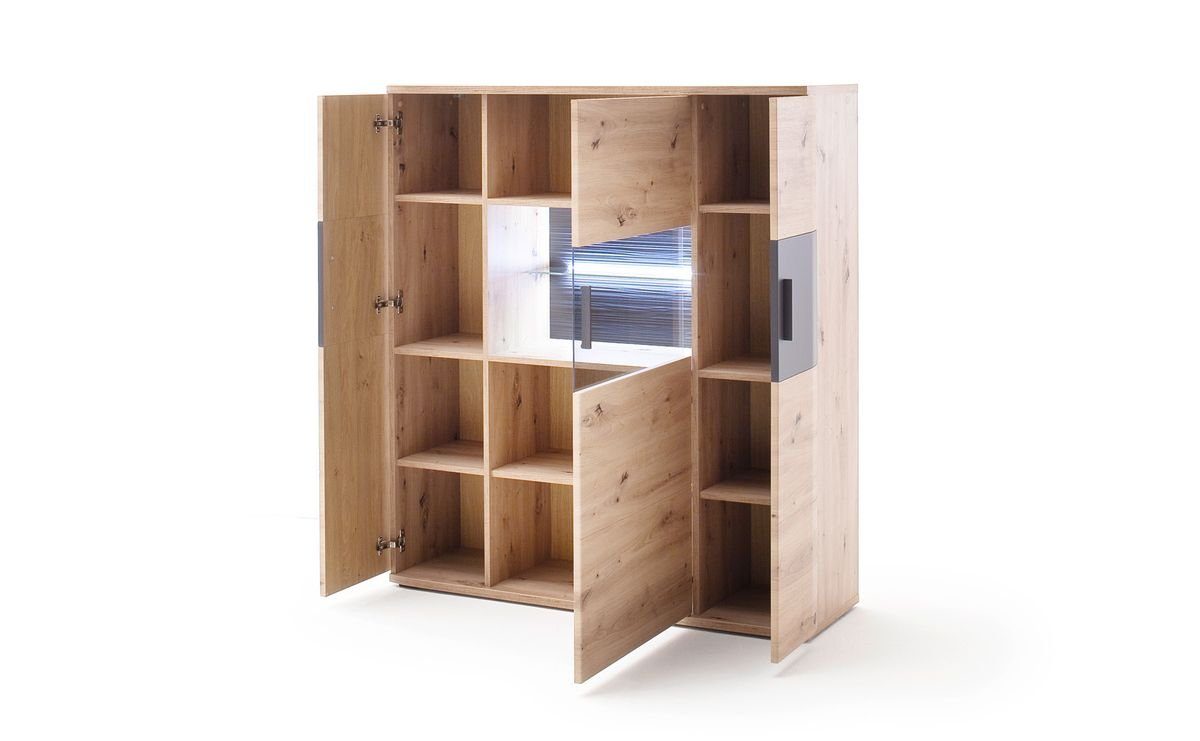 expendio Wohnzimmer-Set Eiche Claas Stuhl 4x + und 142, 3D-Rückwand vormontiert (Spar-Set, 7-St), Nb. mit Synchronauszug