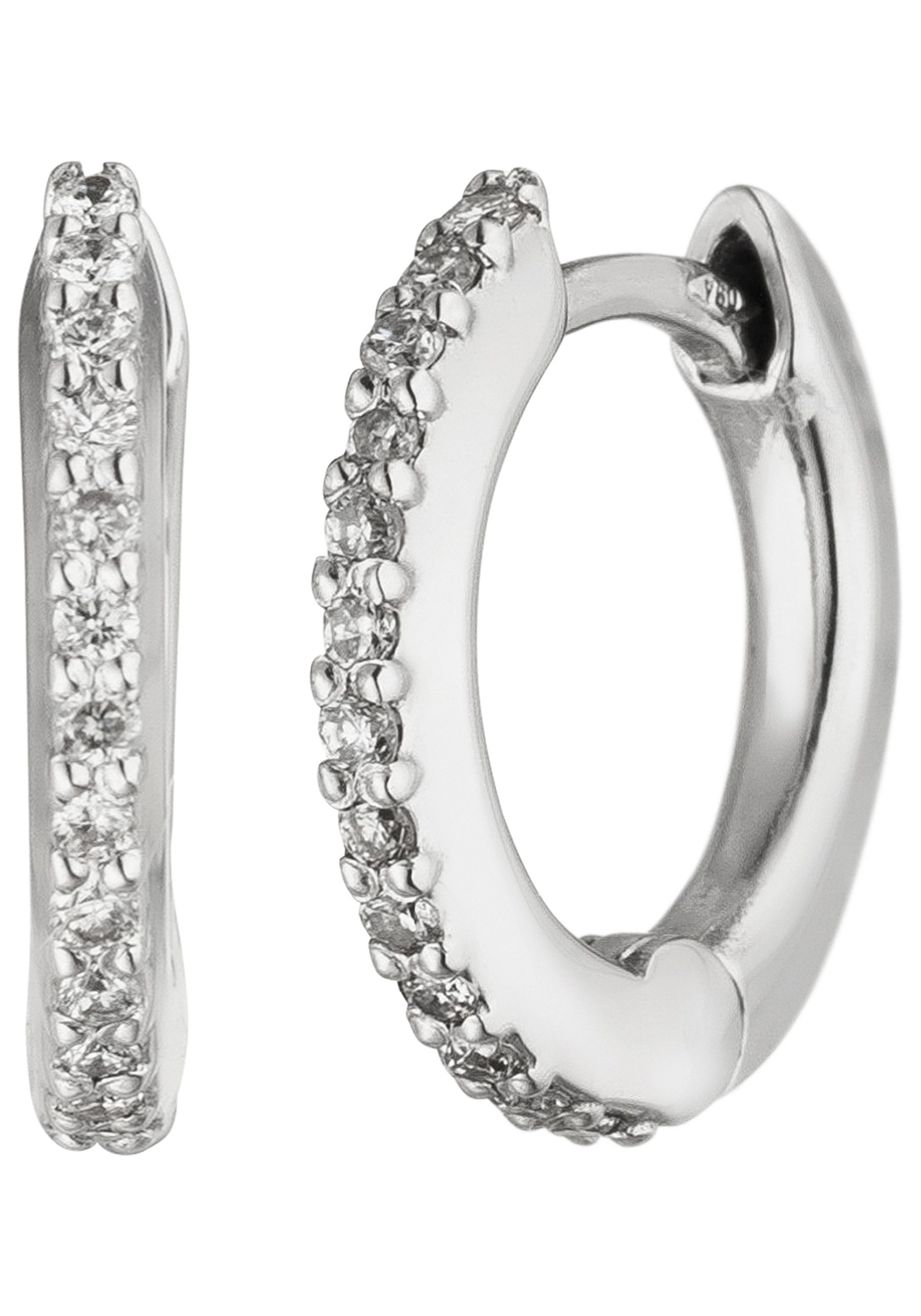 JOBO Paar Creolen, 750 Weißgold mit 26 Diamanten 12 mm