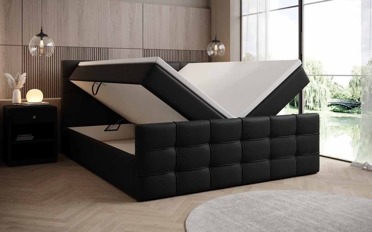 Luxusbetten24 Boxspringbett Luxor in Kunstleder, mit Stauraum