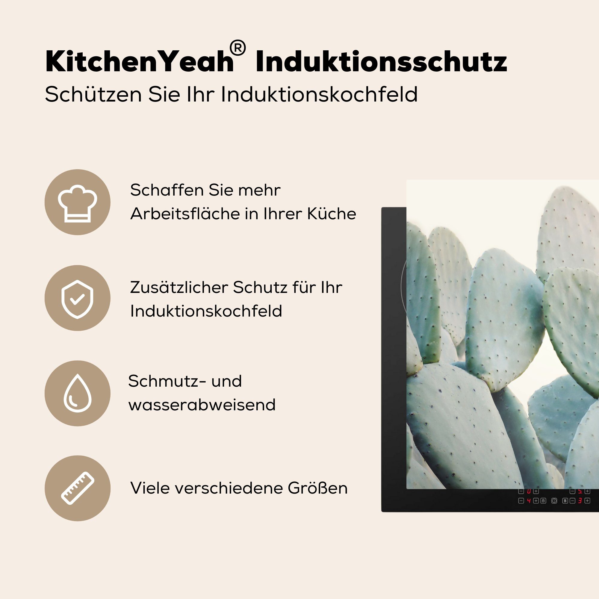 MuchoWow Herdblende-/Abdeckplatte Pflanze - Ceranfeldabdeckung, für Grün 78x78 (1 - Natur, tlg), - Vinyl, küche Kaktus cm, Arbeitsplatte