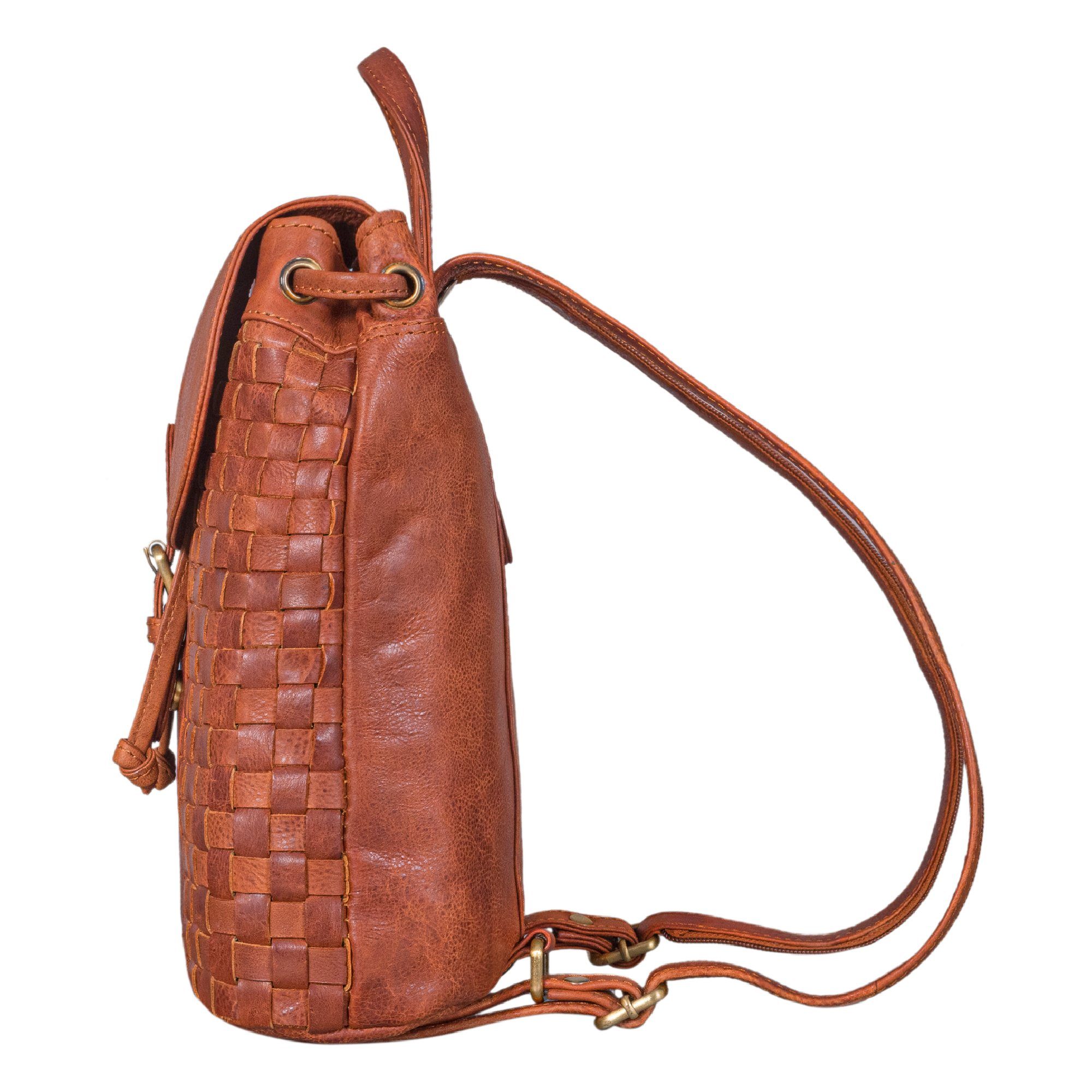 STILORD Cityrucksack "Camilla" Kleiner Lederrucksack Damen im Boho-Look geflochten