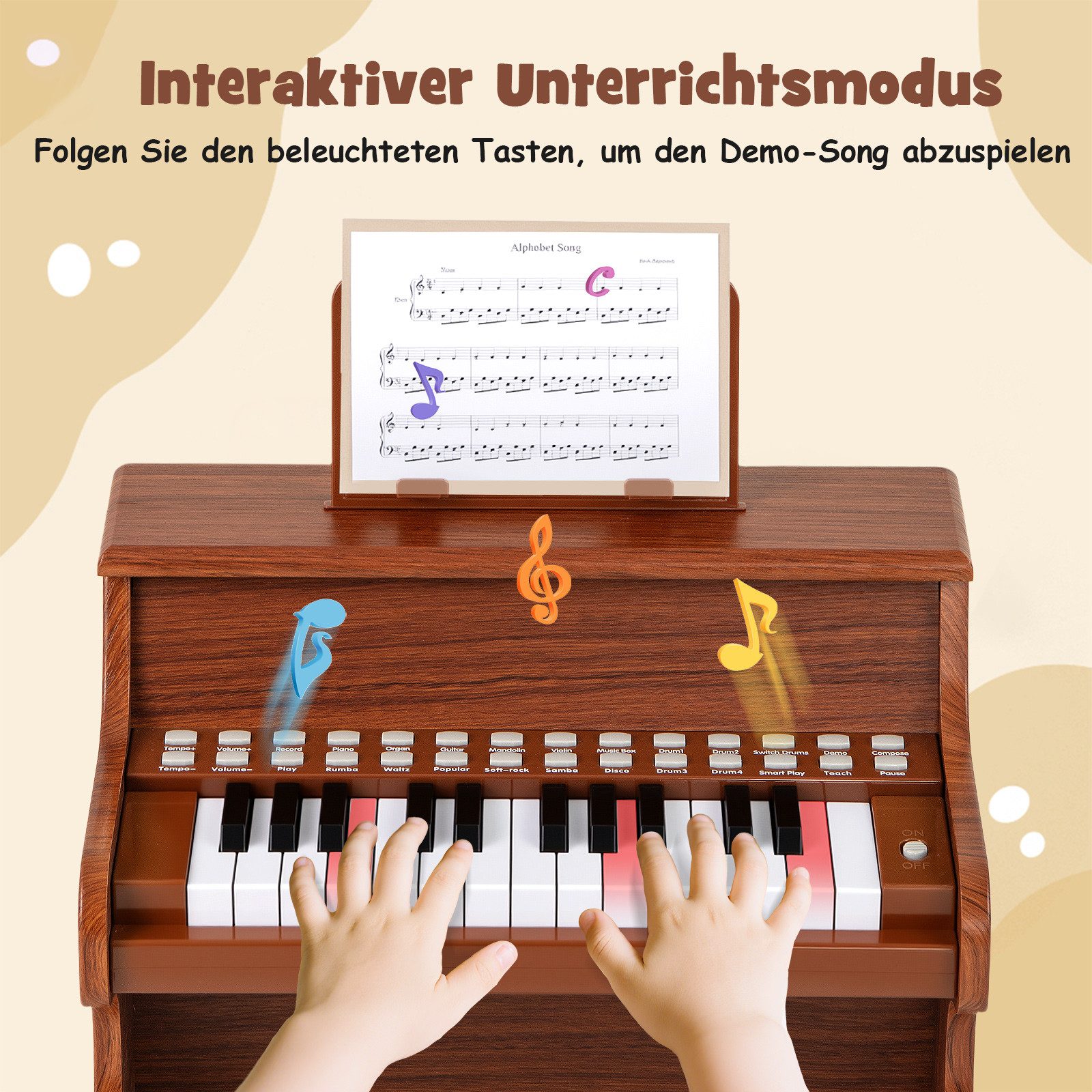COSTWAY Spielzeug-Musikinstrument, 25 Tasten Digitalpiano Kinder, mini elektrisches Klavier