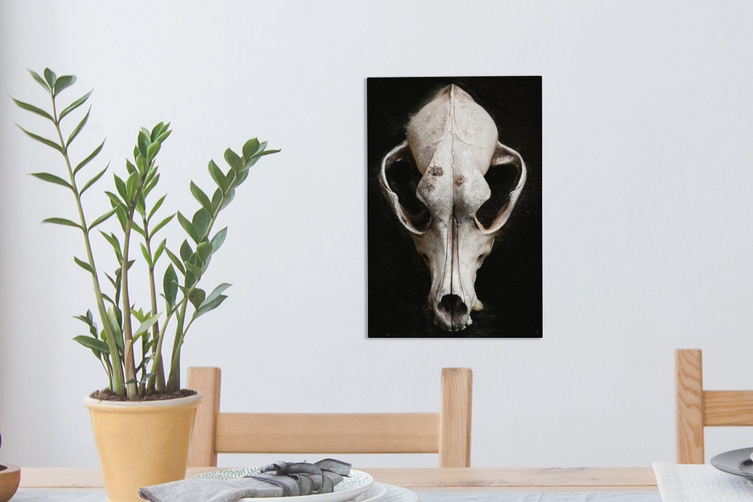 Gemälde, cm St), Leinwandbild fertig (1 - Totenkopf Hund Leinwandbild - bespannt Schwarz, inkl. OneMillionCanvasses® Zackenaufhänger, 20x30
