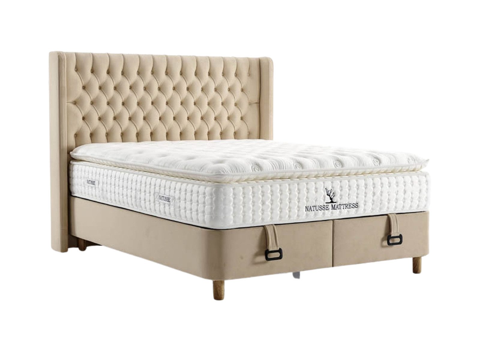 Villa Möbel Boxspringbett Daisy (Bett (ohne Matratze), Liegefläche 90x190), Bettkasten mit XXL Stauraum und Gasdruckfedern für einfache Handhabung