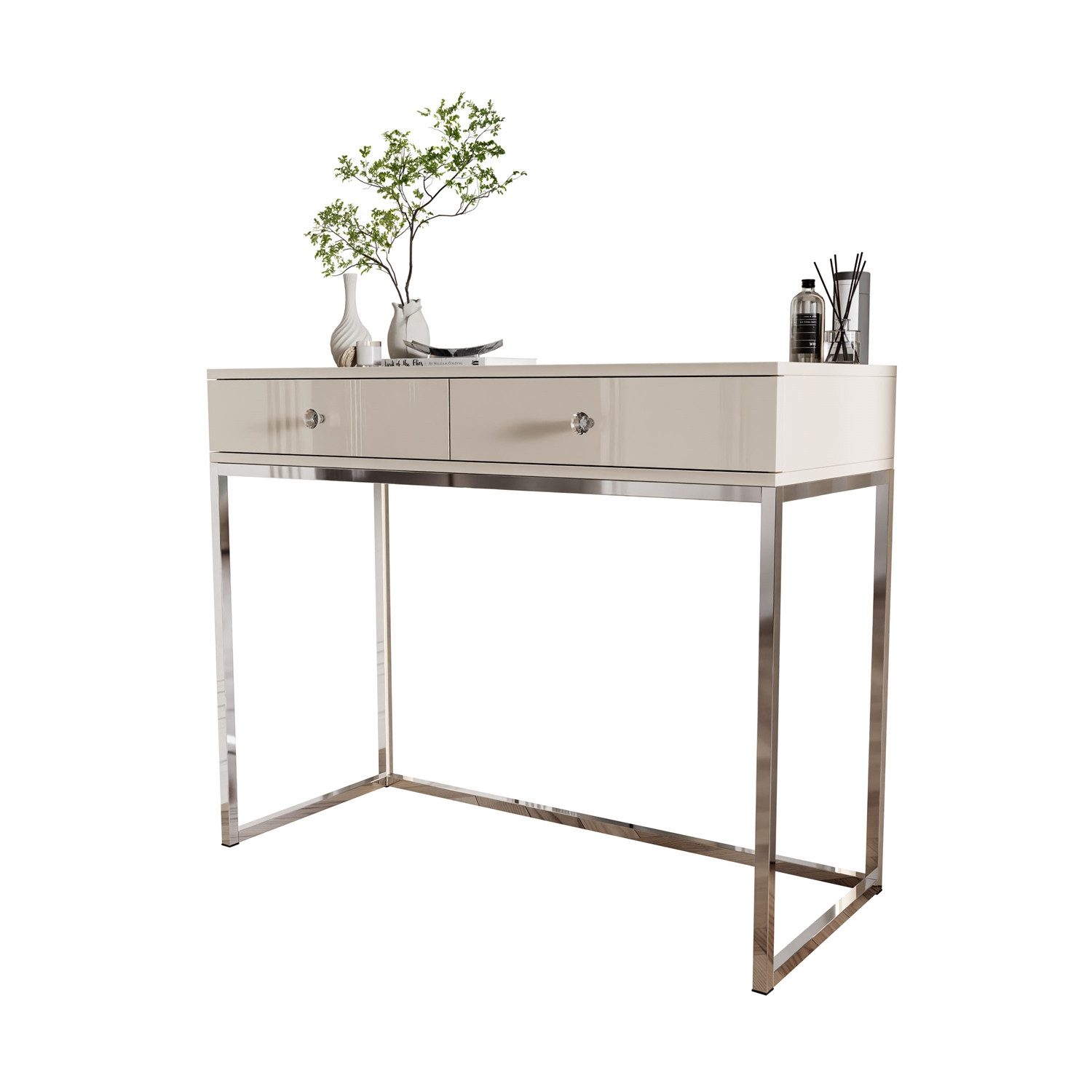 Lookway Konsolentisch BLANCO GLAMOUR Konsole in Kaschmir auf verchromtem Gestell, Breite: 100 cm, Höhe: 81 cm, Tiefe: 42 cm