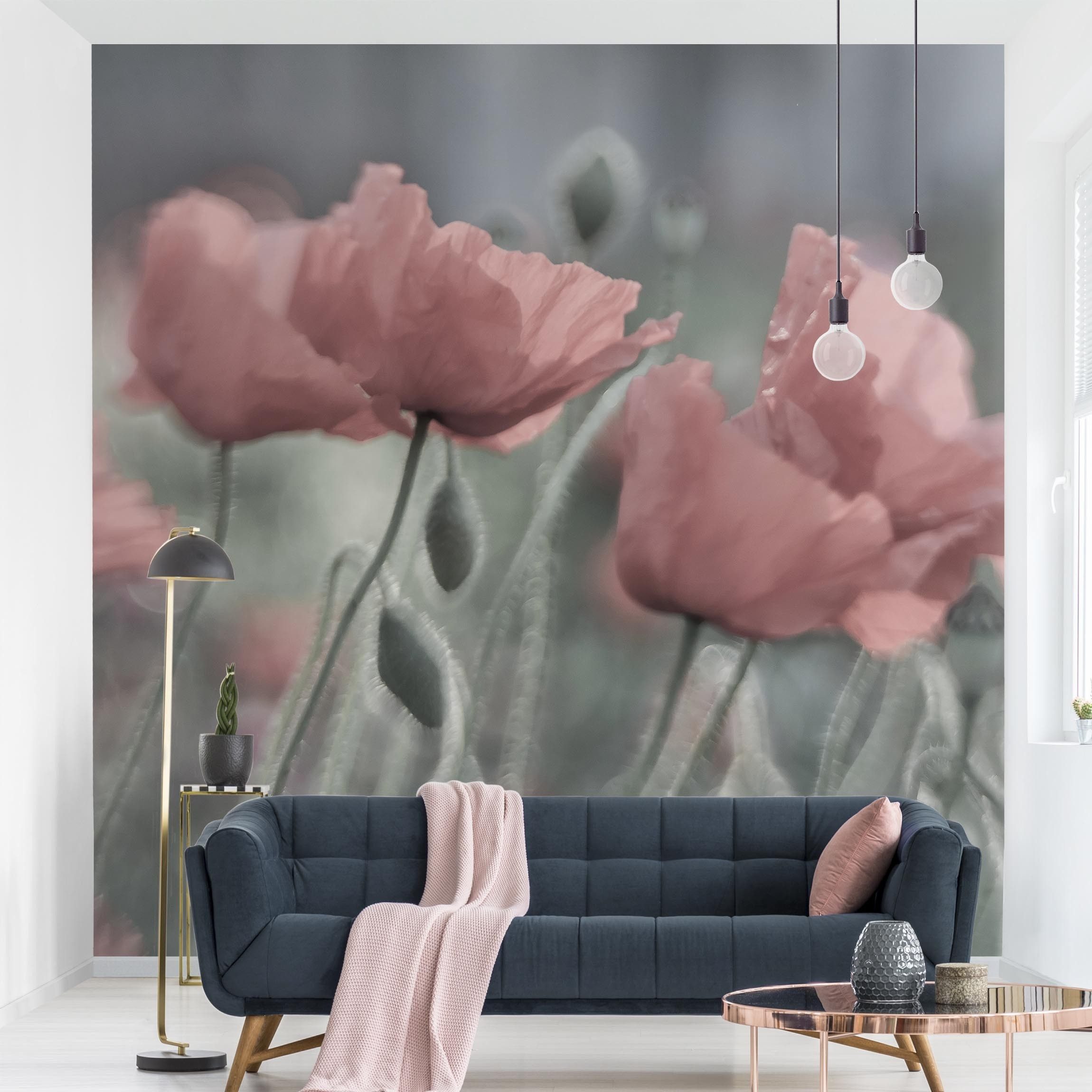 Bilderdepot24 Fototapete Blumen Mohnblumen Blumentapete Floral Natur Modern Kunst, Glatt, Matt, (Vliestapete inkl. Kleister oder selbstklebend), Wohnzimmer Schlafzimmer Küche Flur Motivtapete Vliestapete Wandtapete