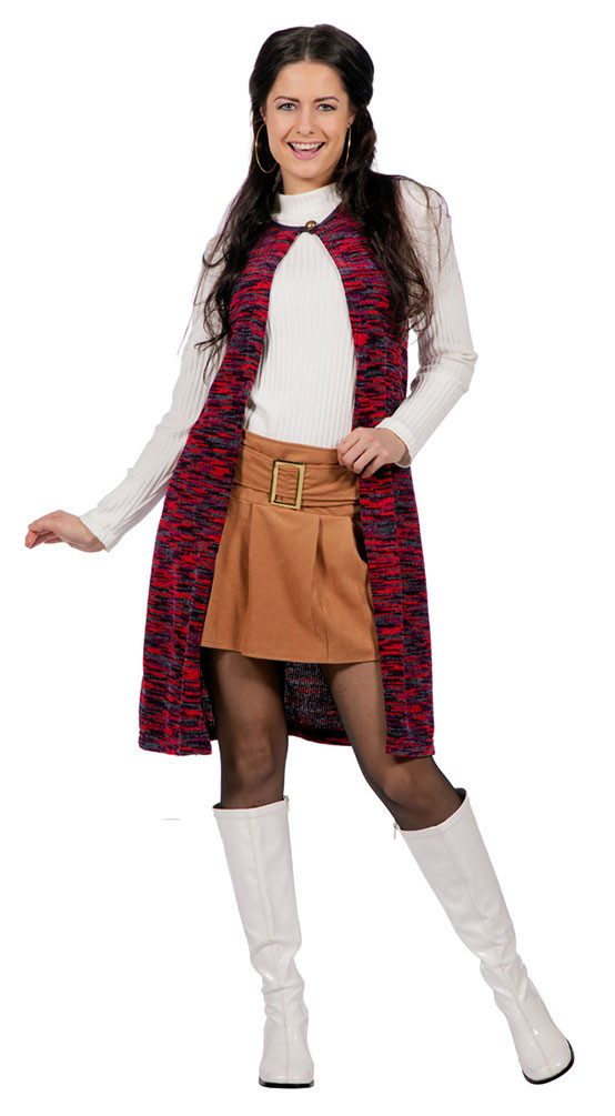 Karneval-Klamotten Kostüm Retro Damen 70er Jahre Damenkostüm, 70er Jahre Frauenkostüm Weste Rock und Top Karneval Fasching
