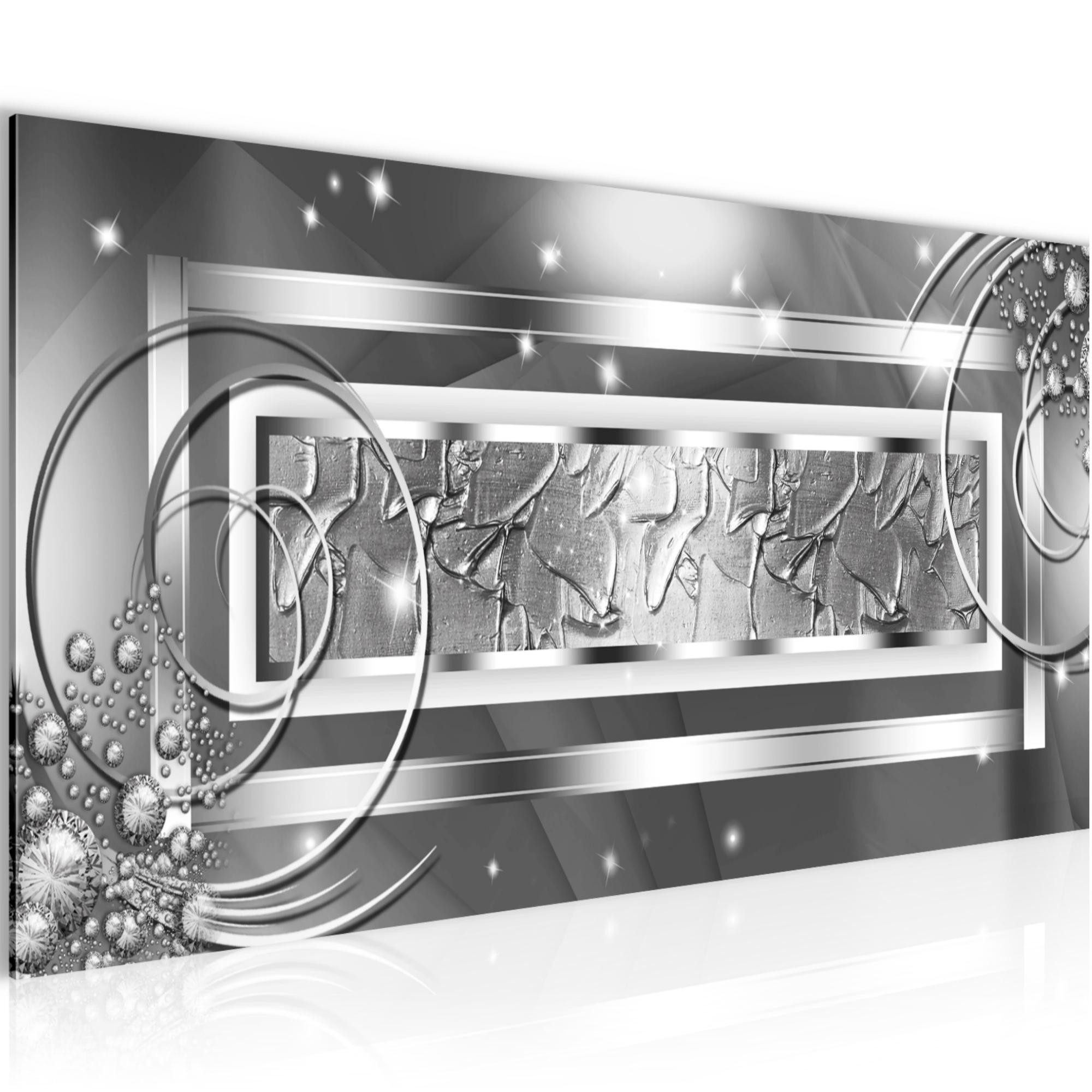 Runa Art Wandbild Abstrakt Modern Bild auf Vlies Leinwand Diamant Grau Silber 1080, 100L x 40B cm