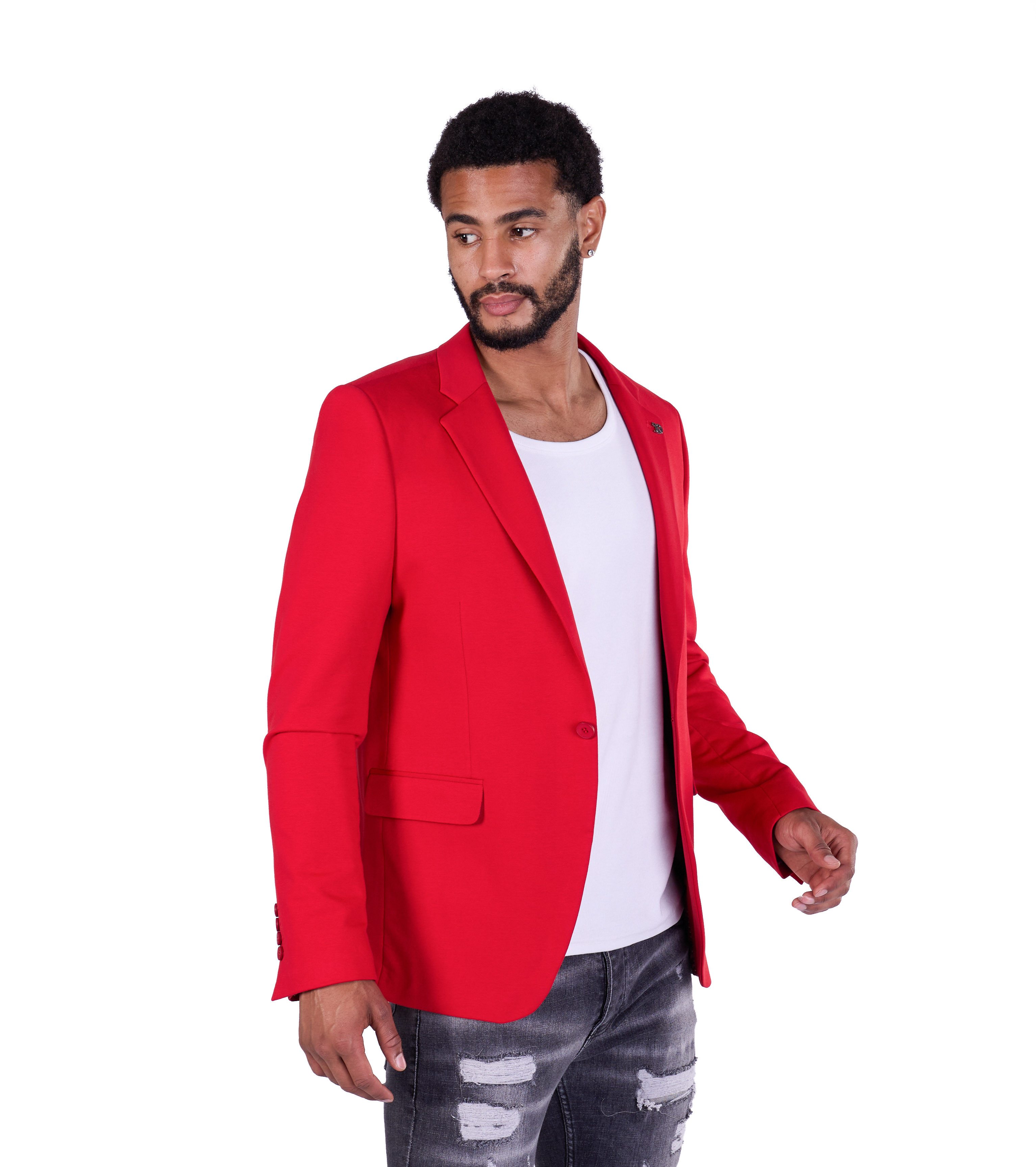 Denim Distriqt Sakko Designer Slim Fit Strass Herren Sakko Rot 48