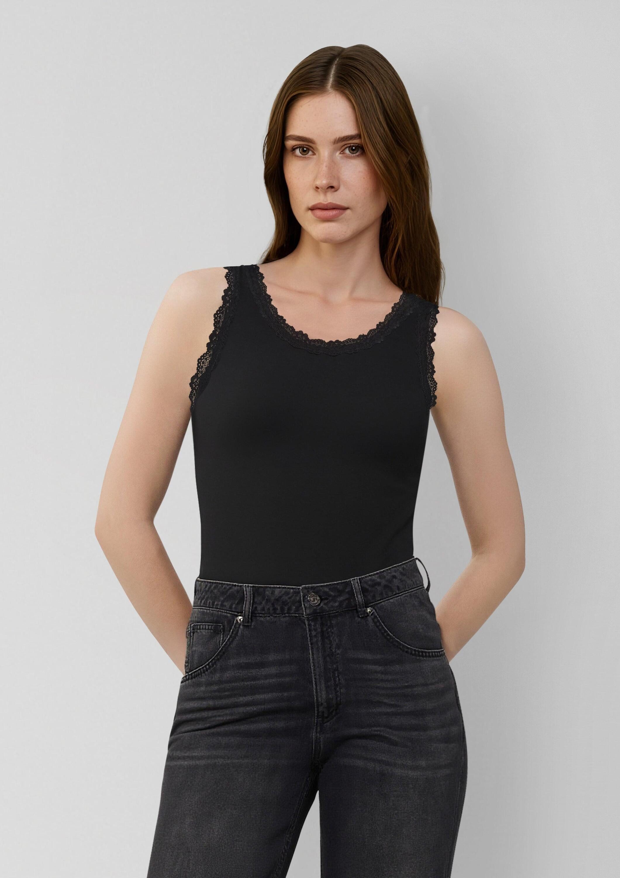 s.Oliver Muscleshirt T-Shirt Tanktop mit Spitzenbesatz günstig online kaufen