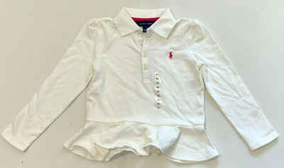Langarm-Poloshirt Ralph Lauren Kinder Poloshirt, Polo Ralph Lauren Solid Raffungen Poloshirt Tops, Weiß