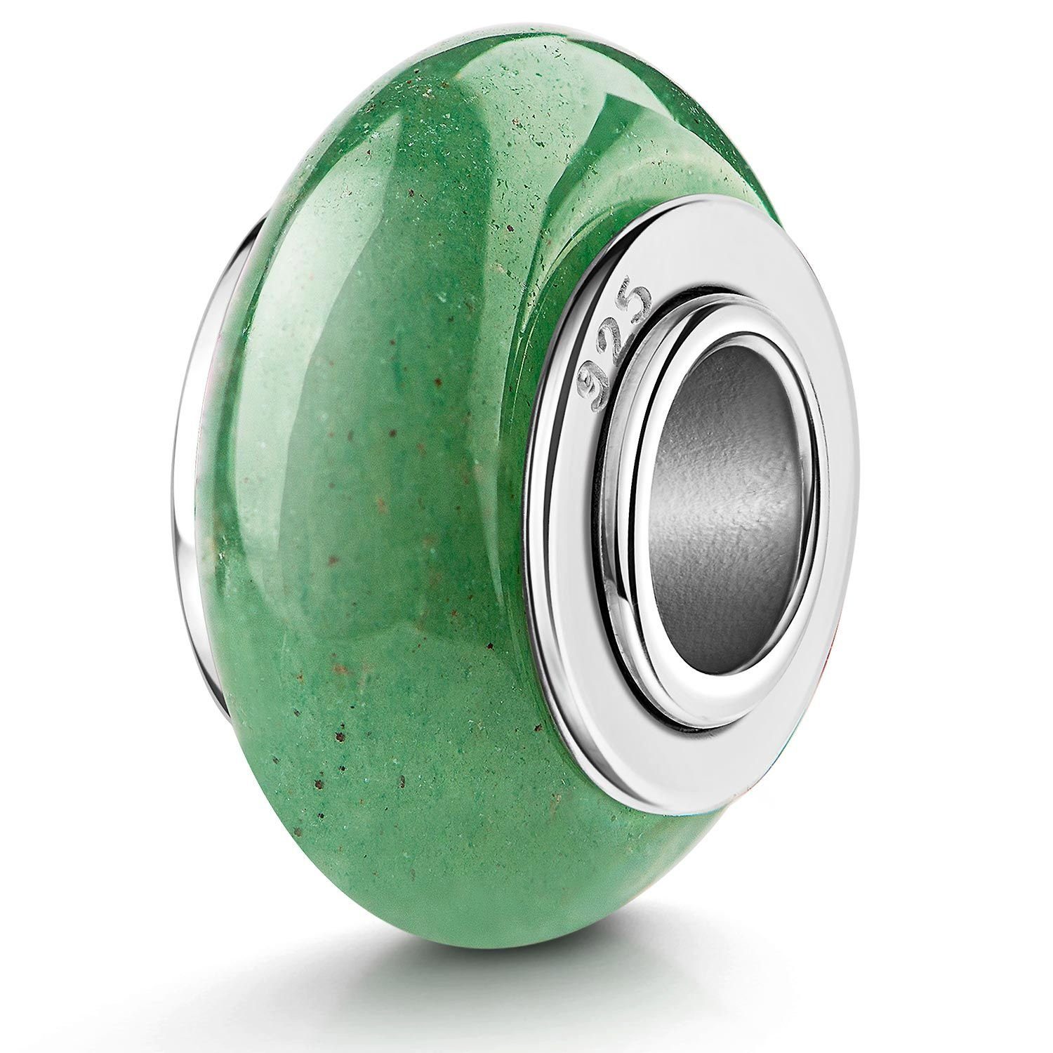 Materia Bead Naturstein Aventurin Grün 419, Kern aus 925 Sterling Silber