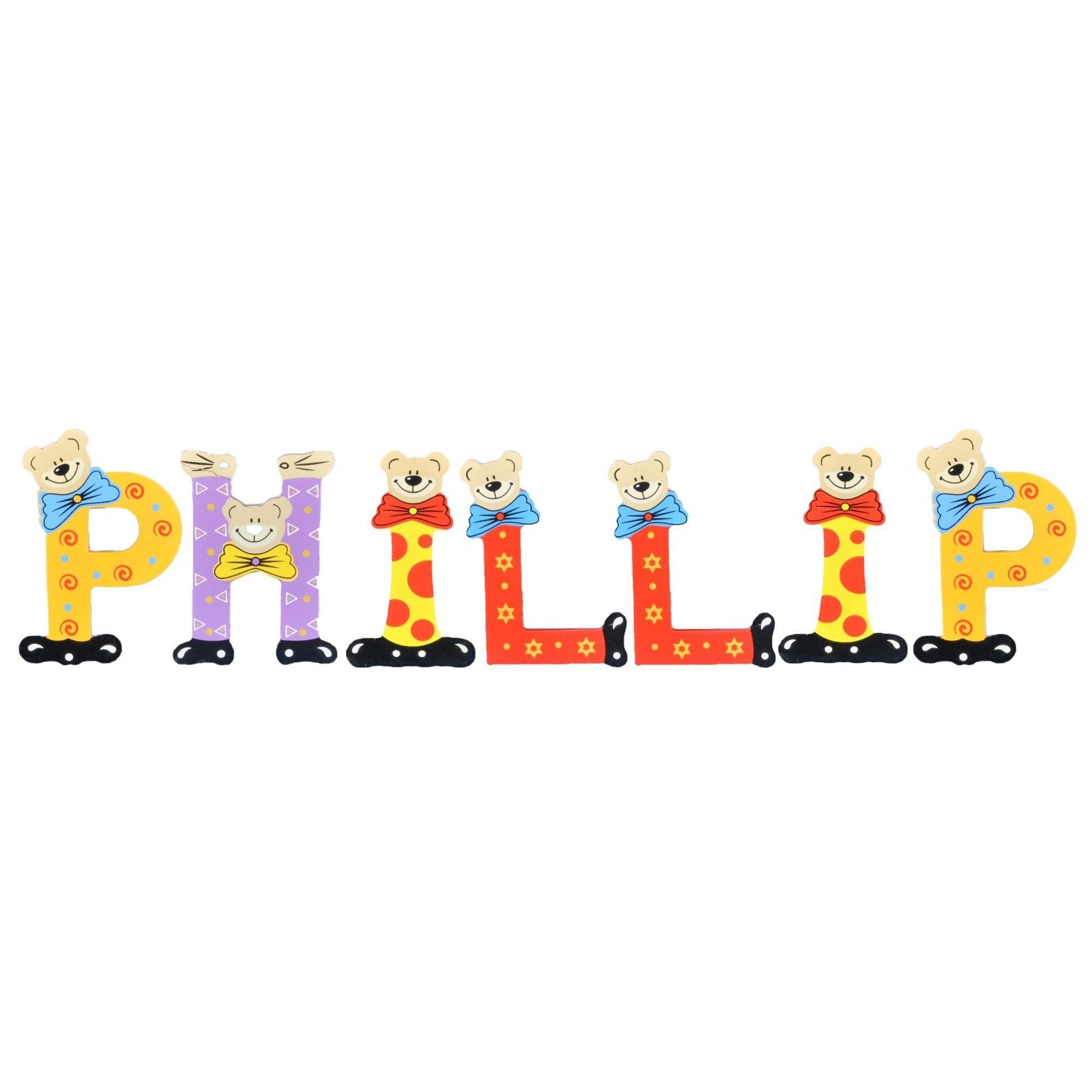 Playshoes Deko-Buchstaben (Set, 7 St), Kinder Holz-Buchstaben Namen-Set, PHILLIP - sortiert