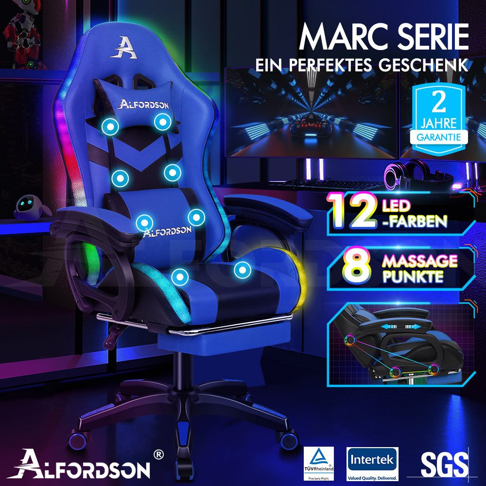 ALFORDSON Gaming-Stuhl 12 RGB LED-Farben Fernbedienung, Gleitschienen-Armle günstig online kaufen