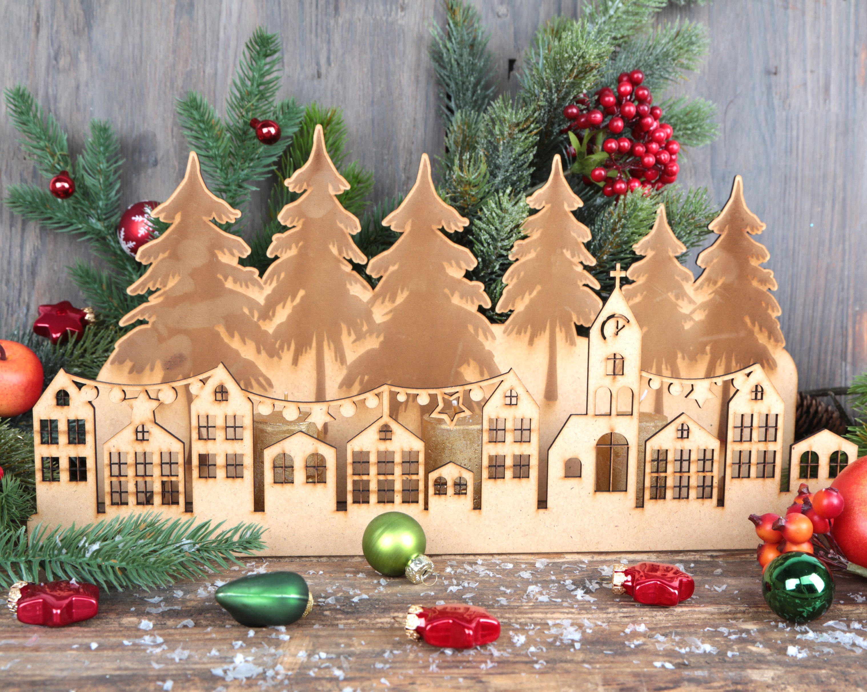 Holz Bäume Weihnachtslandschaft (1 St) cm und Logbuch-Verlag Weihnachtsfigur 41 Häuser