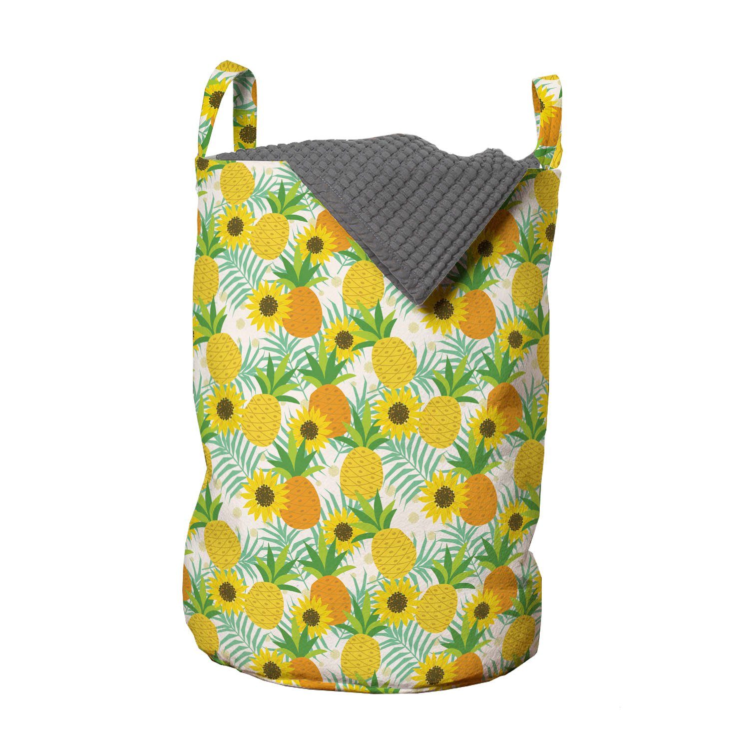 Abakuhaus Wäschesäckchen Wäschekorb mit Griffen Kordelzugverschluss für Waschsalons, Sommer Sonnenblumen und Ananas