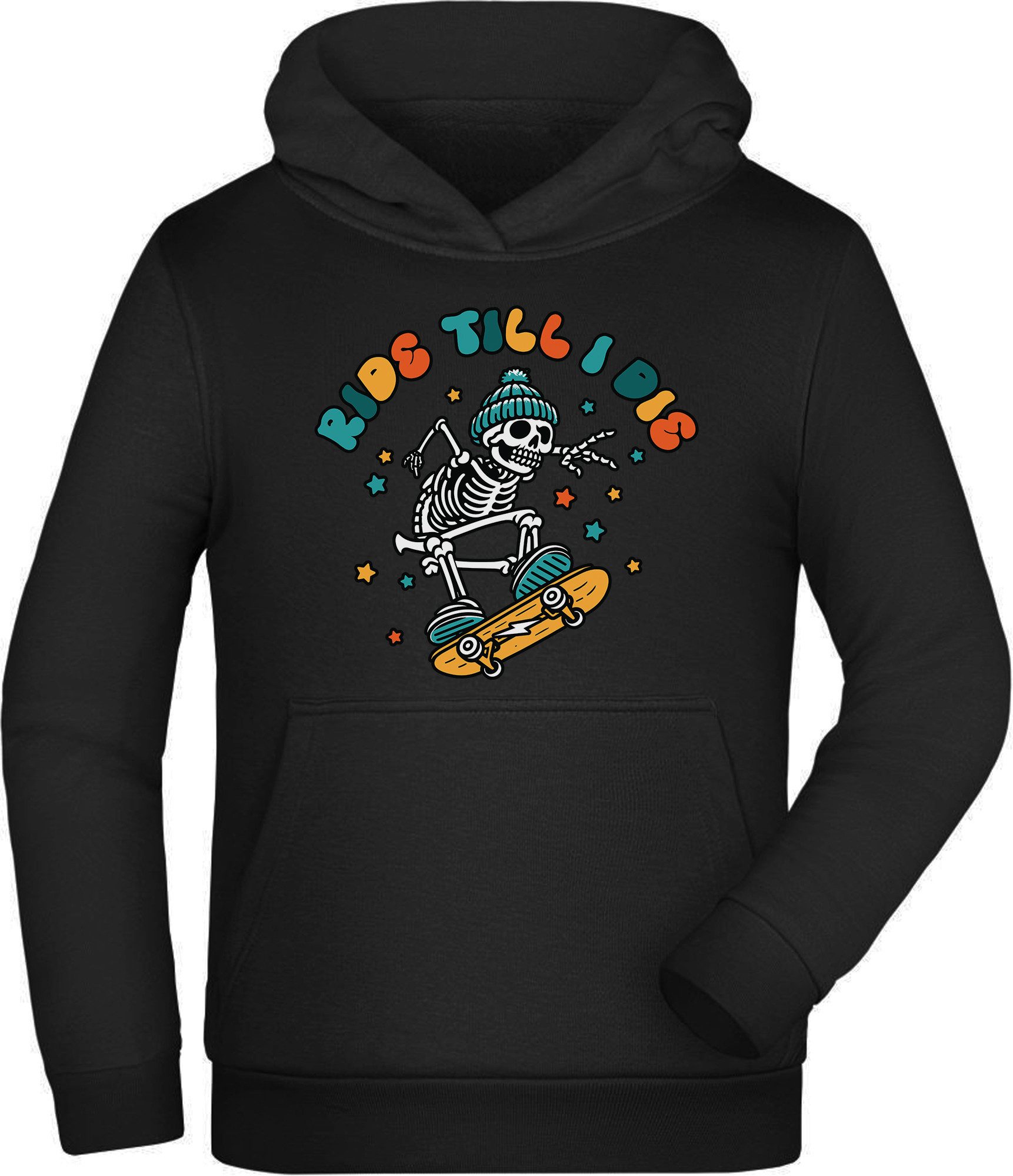 MyDesign24 Hoodie Kinder Kapuzen Sweatshirt - Hoodie mit Skatendem Skelett Kapuzensweater mit Aufdruck i514