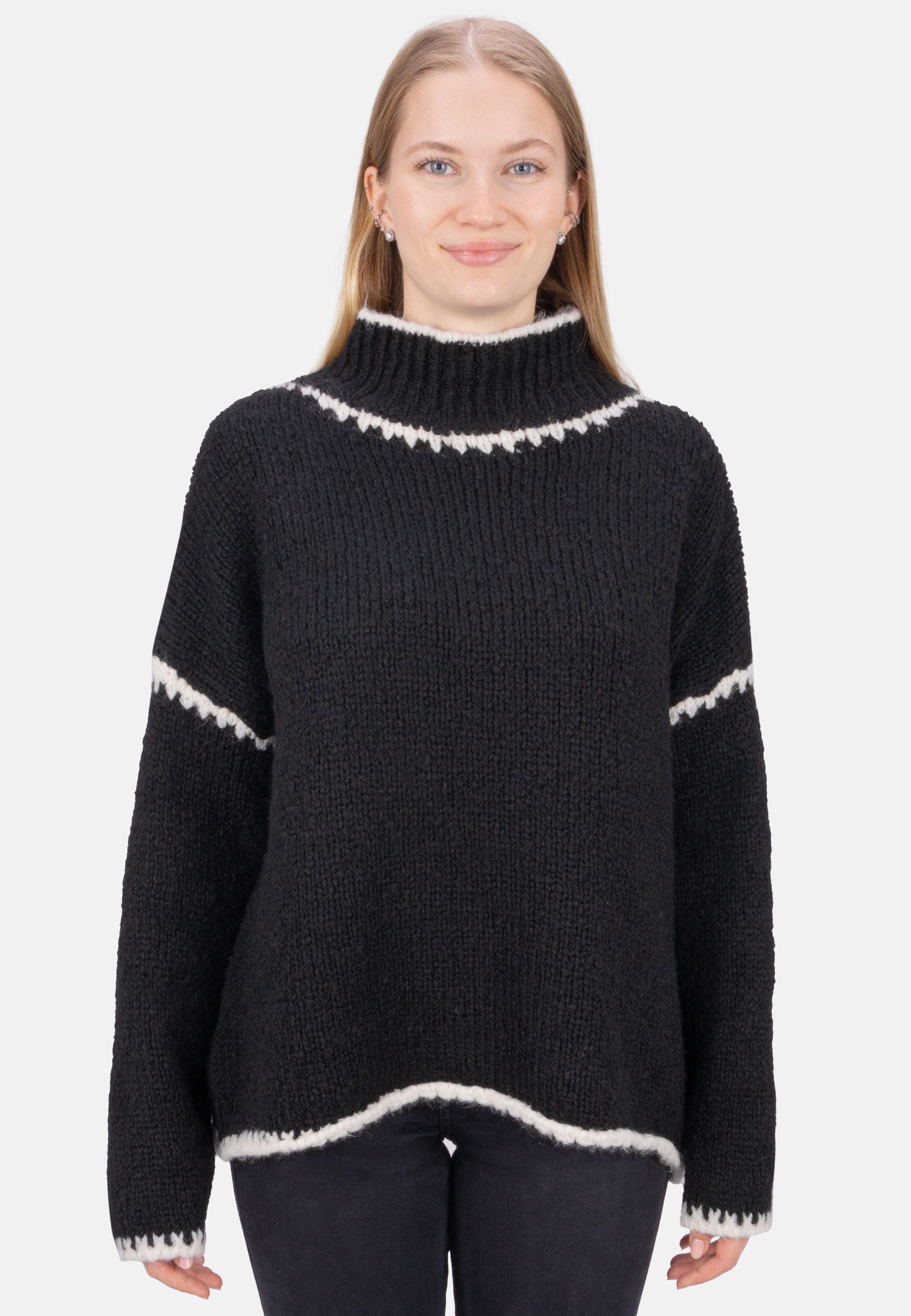 Seasons of April V-Ausschnitt-Pullover JOLIE Damen Strickpullover mit Stehkragen und Farbakzenten