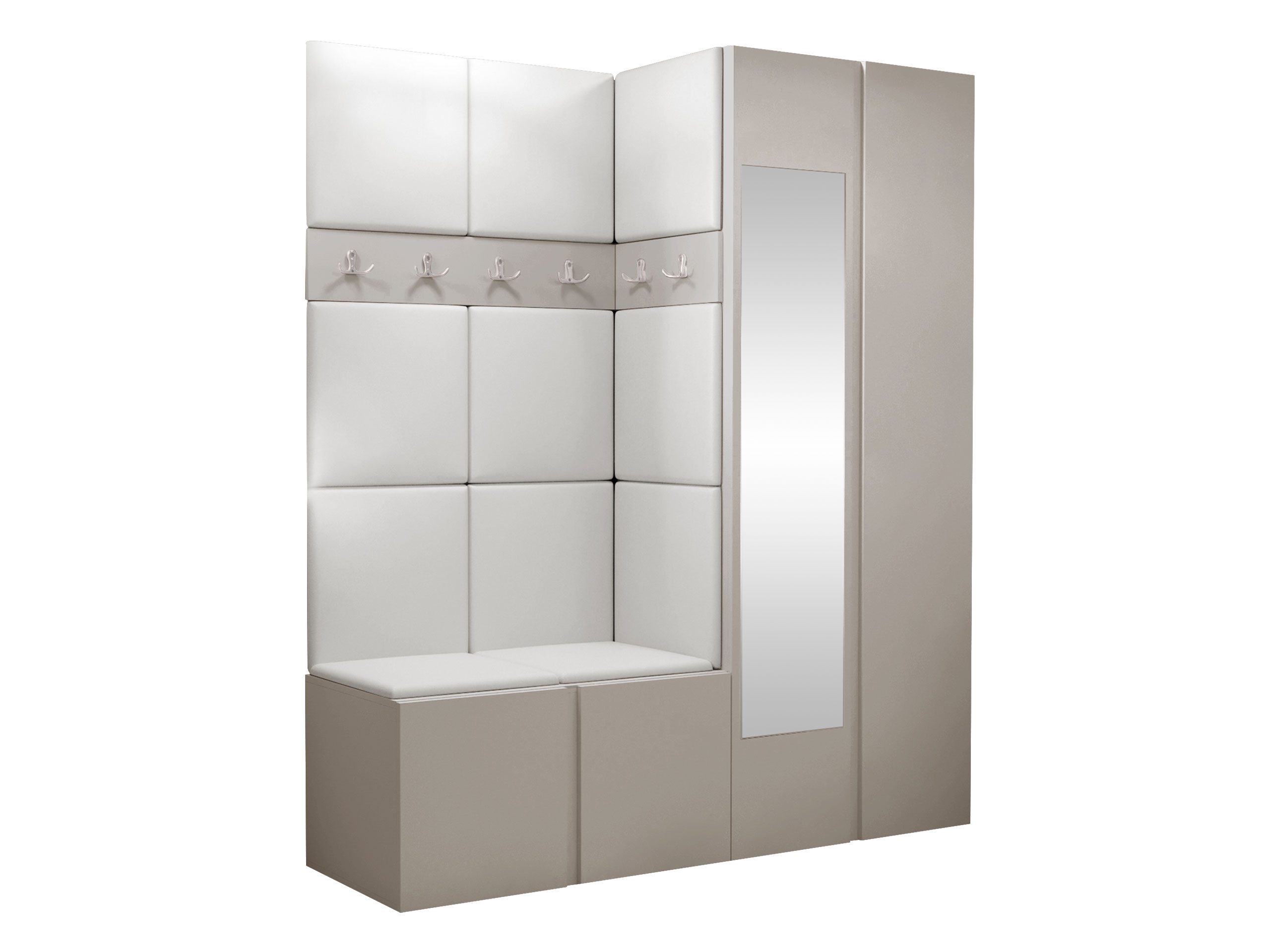 MIRJAN24 Garderoben-Set Orion XII, (Komplett-Set, Schrank, Schrank mit Spiegel, 2x Kleiderhaken, Paneel 11x 42x42), Auswahl aus Fronten und Polsterplatten
