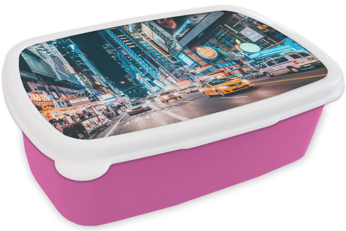 Square, (2-tlg), Times für York - Lunchbox Snackbox, Mädchen, Brotbox Kinder, Erwachsene, Taxi Kunststoff, Brotdose rosa Kunststoff MuchoWow New -