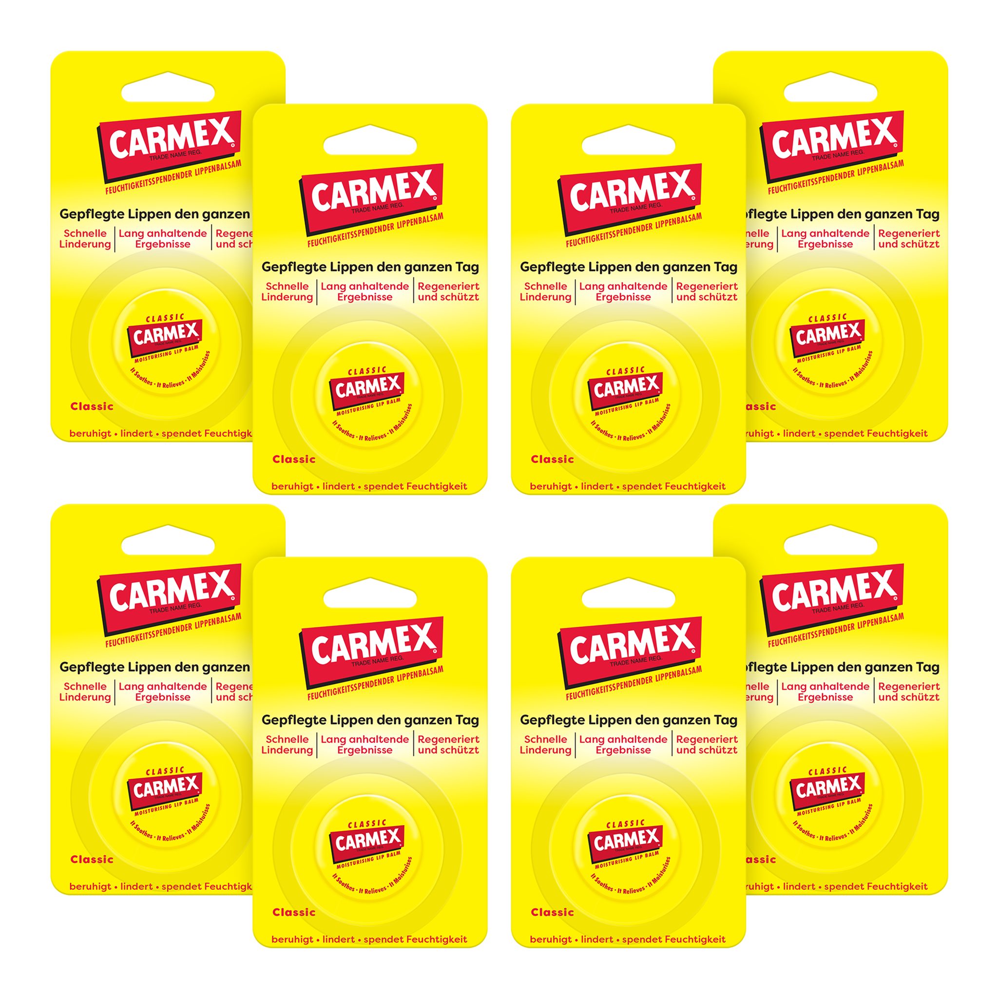 Carmex Lippenpflegestift Carmex Classic Tiegel - Lippenpflege für trockene Lippen - 8 x 7,5g
