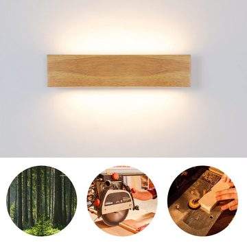ZMH LED Wandleuchte innen Wandlampe Holz Modern Flurlampe Up und Down Design, 300° Drehbar, LED fest integriert, Warmweiß, 32CM, 10W