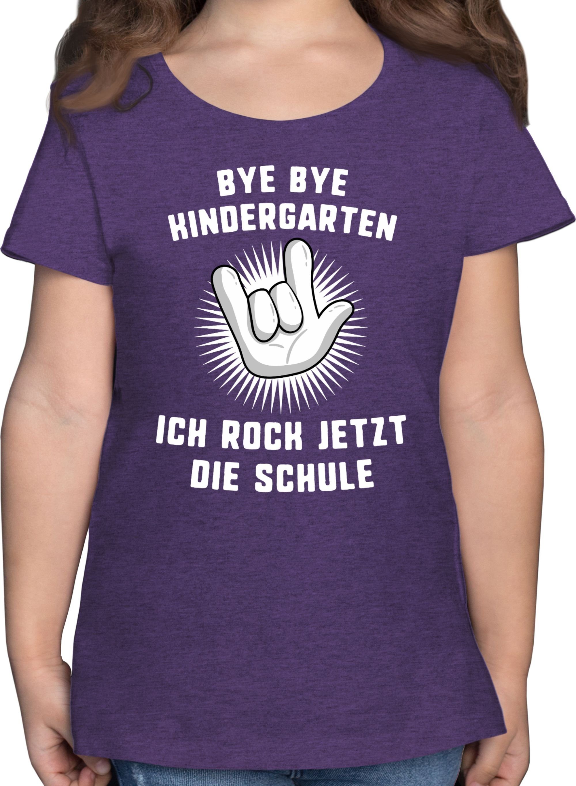 Shirtracer T-Shirt Bye Bye Kindergarten Ich rock jetzt die Schule Hand Einschulung Mädchen 2 Lila Meliert