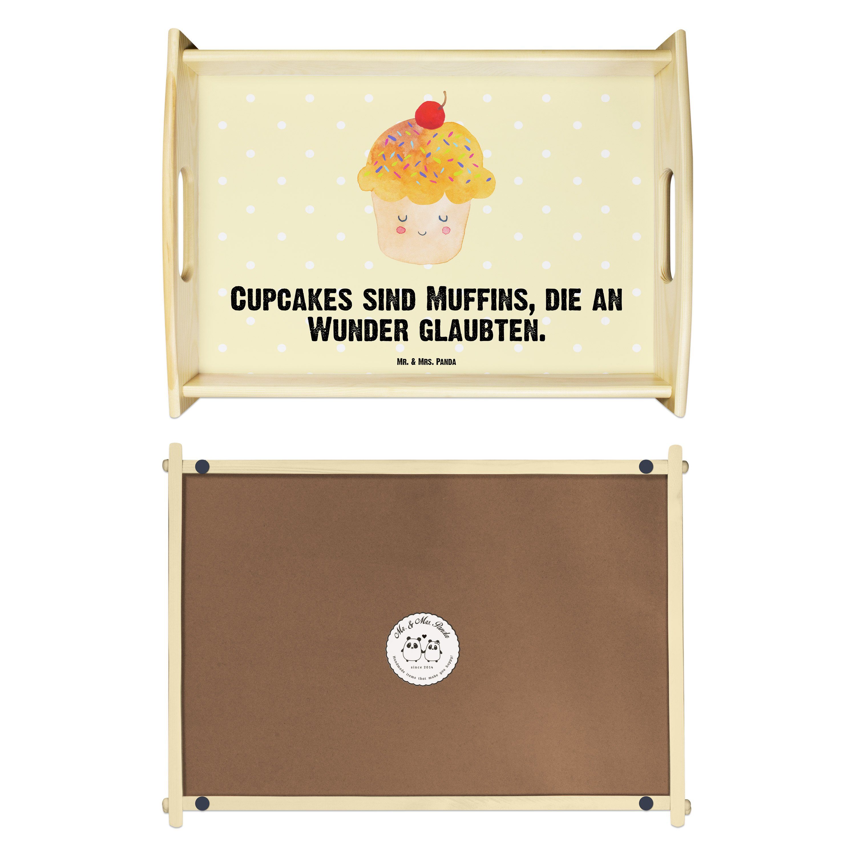 Muffin, Tablett Mrs. lasiert, Geschenk, & Frühstückstablett, Gelb (1-tlg) Panda Pastell Tablett, Mr. - Cupcake Echtholz -