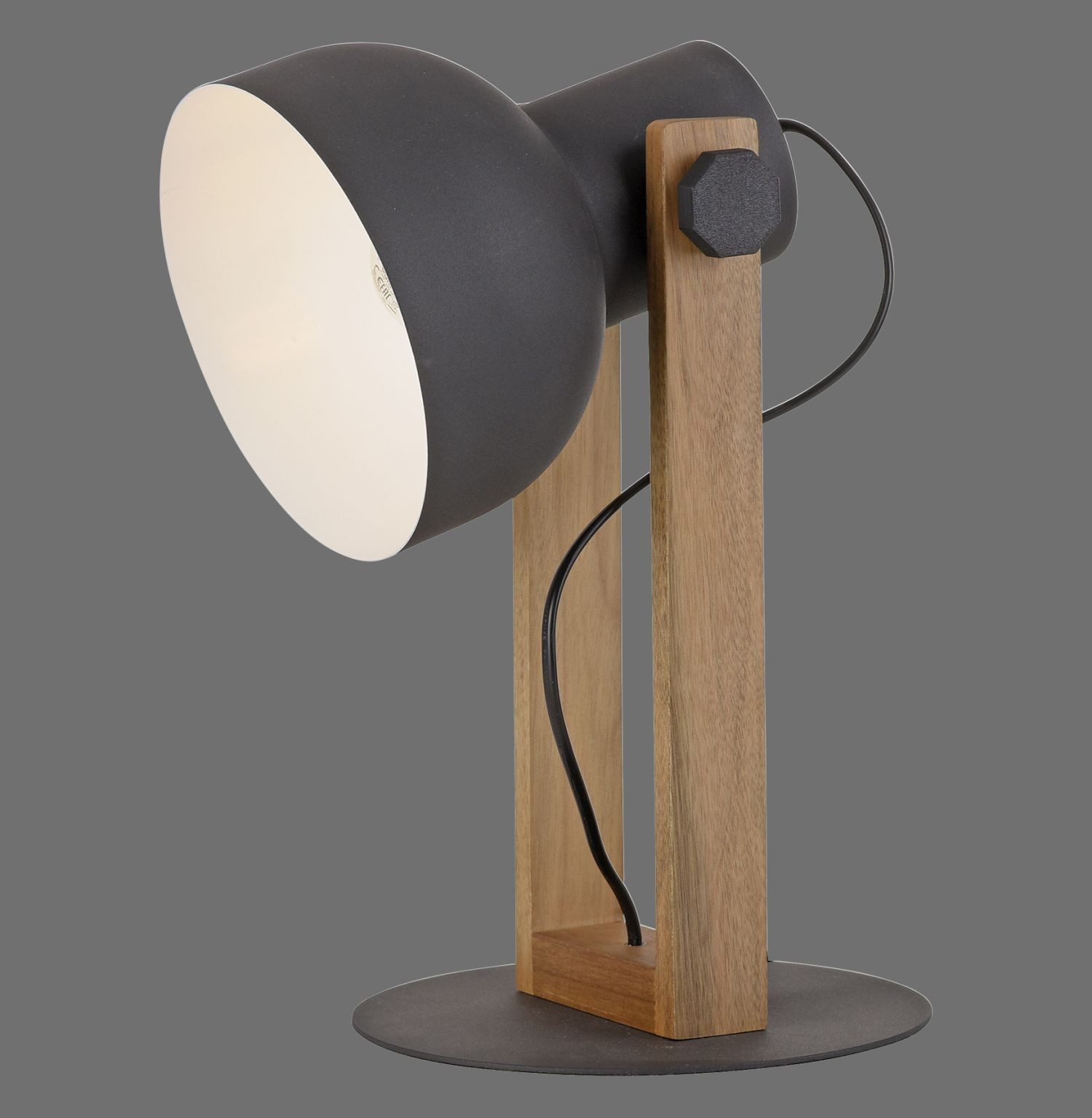 Licht-Erlebnisse Nachttischlampe KORVIC, ohne Leuchtmittel, Holz Eisen E27 45 cm hoch Schwarz Natur Industrie Design