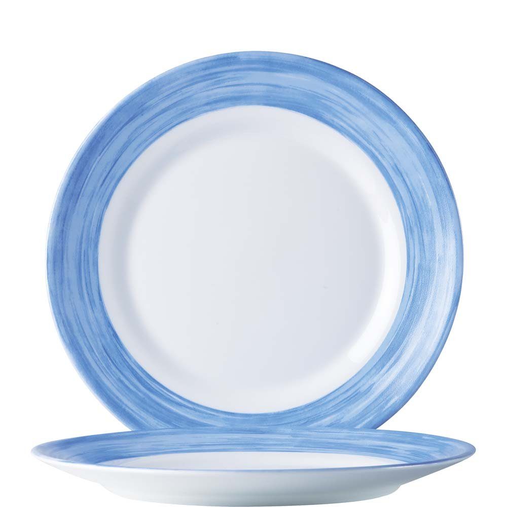 Arcoroc Speiseteller Brush Blue, Teller flach 19cm Opal Blau 6 Stück | Speiseteller