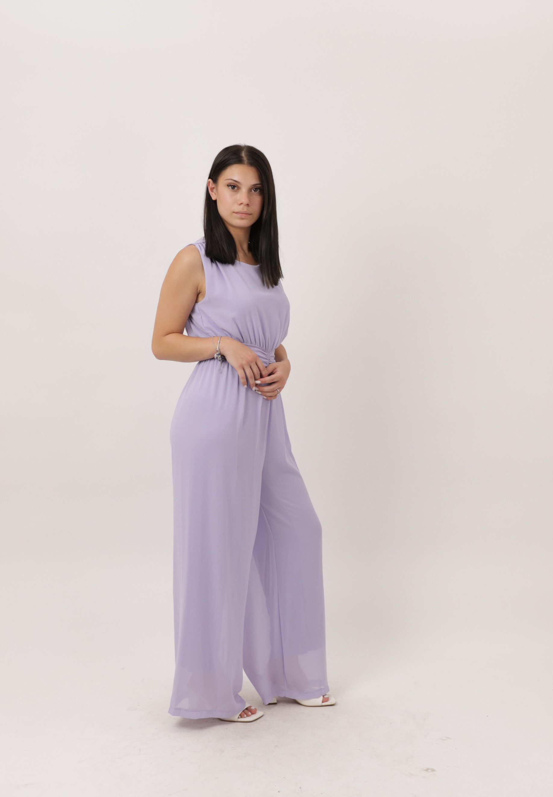 Elara Jumpsuit — Damen Overall mit weitem Bein, Taillenbund und Chiffon-Look