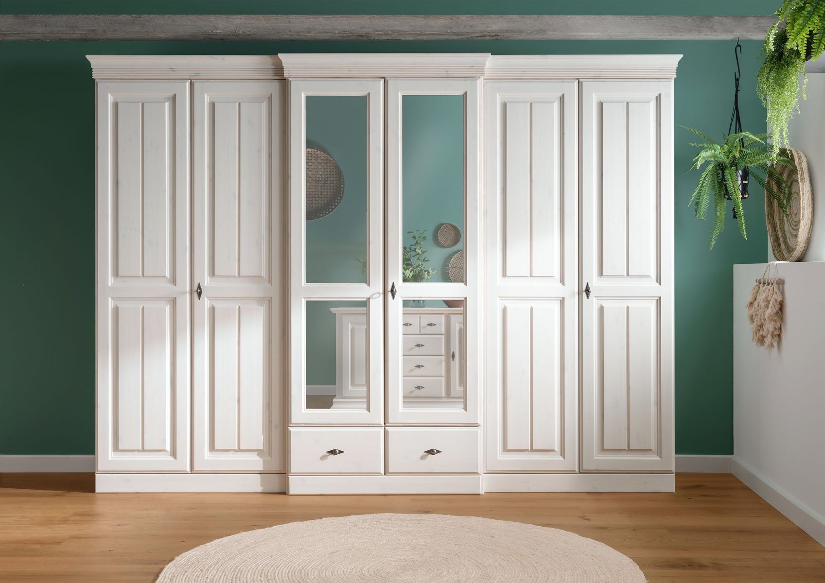 Casamia Kleiderschrank Kleiderschrank 6-trg. 312 x 228 cm  Schlafzimmerschrank Catania Holz Pinie Nordica massiv weiß