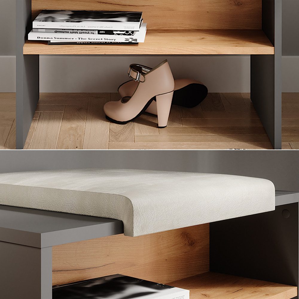 Vicco Schuhbank Orlando, Anthrazit/Goldkraft Eiche, 60 x 60 cm