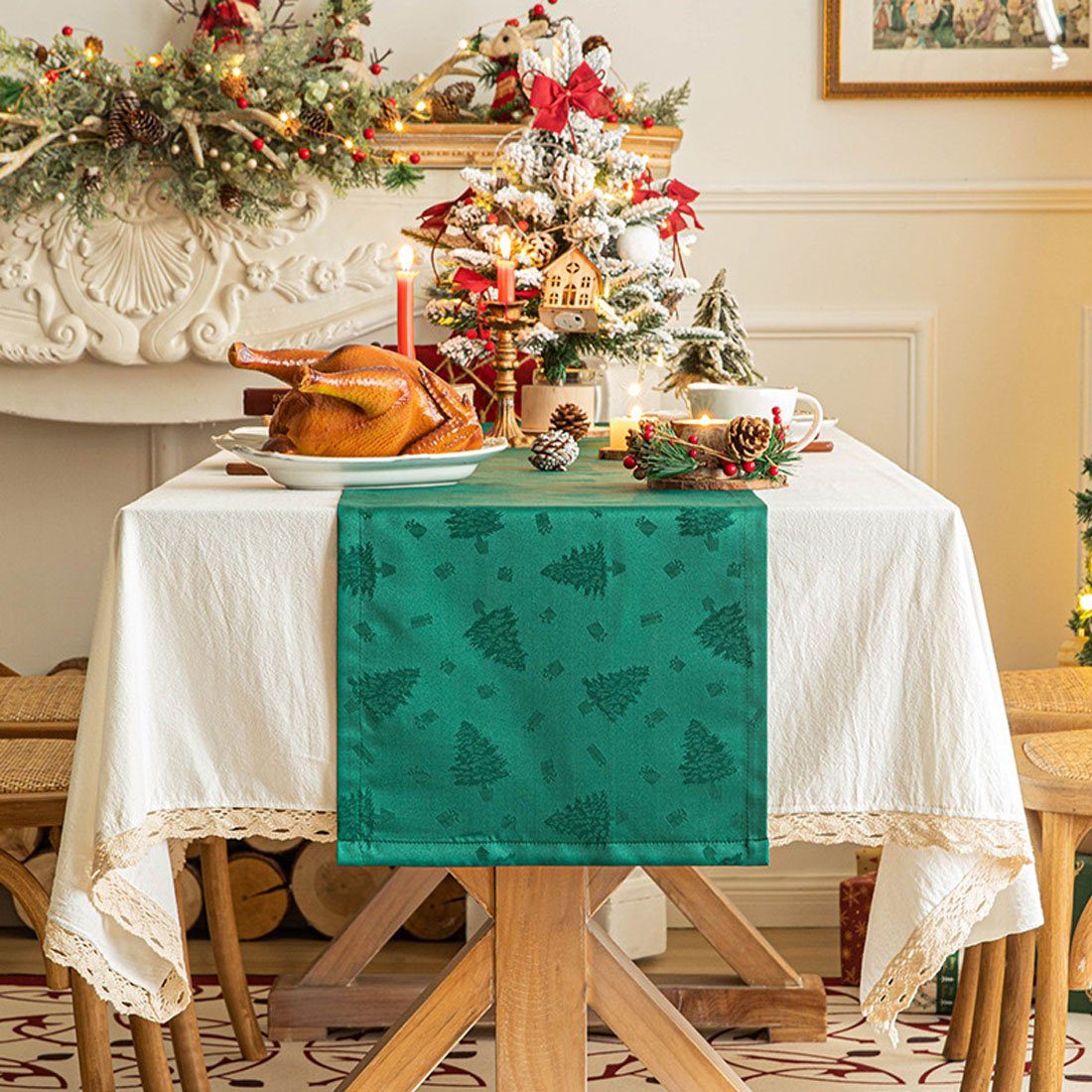 DÖRÖY grün Gedruckte Tischflaggen Tischdecke,Festliche Party Weihnachtsdekoration Tischläufer
