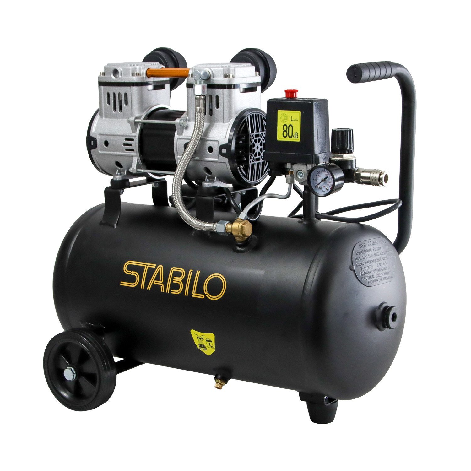Stabilo Sanitär Kompressor Kompressor Silent 8 bar mit 24 l Kessel und 1,1 kW Schallgedämmt
