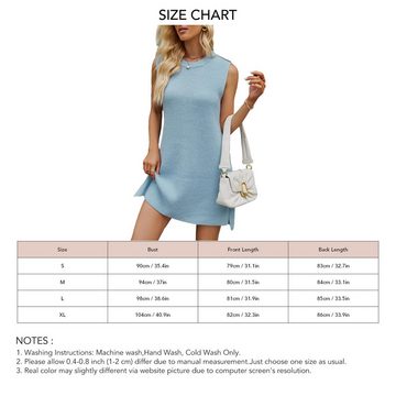 RUZU UG Jerseyrock Frühling und Sommer Frauen solide Farbe Rundhalsausschnitt Strickkleid (Mode Pendler Split Kleider, 1-tlg)
