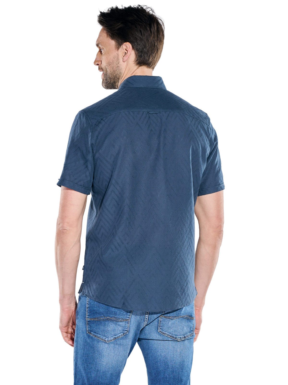 Engbers Kurzarmhemd Herren Kurzarmhemd mit Jacquard-Musterung, Saphirblau