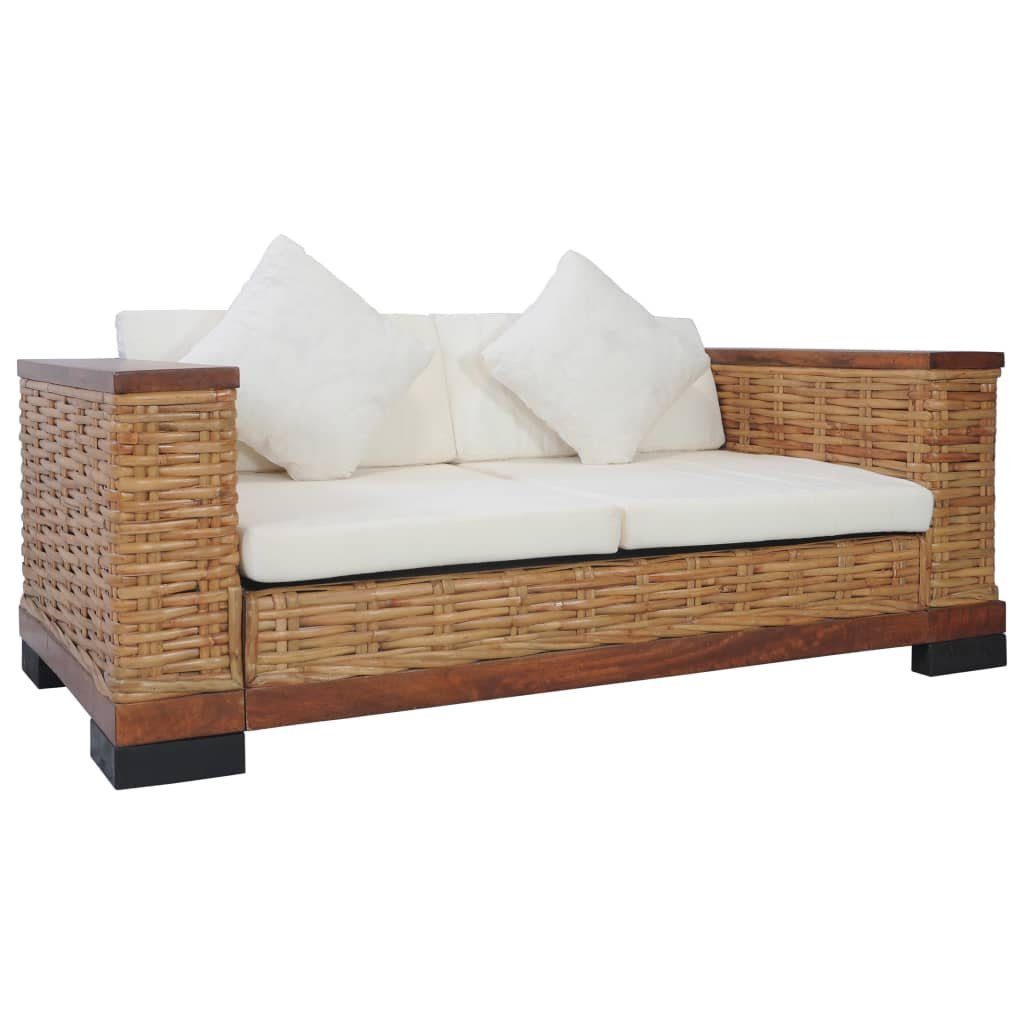 vidaXL Sofa 2-Sitzer-Sofa mit Auflagen Braun Natur Rattan