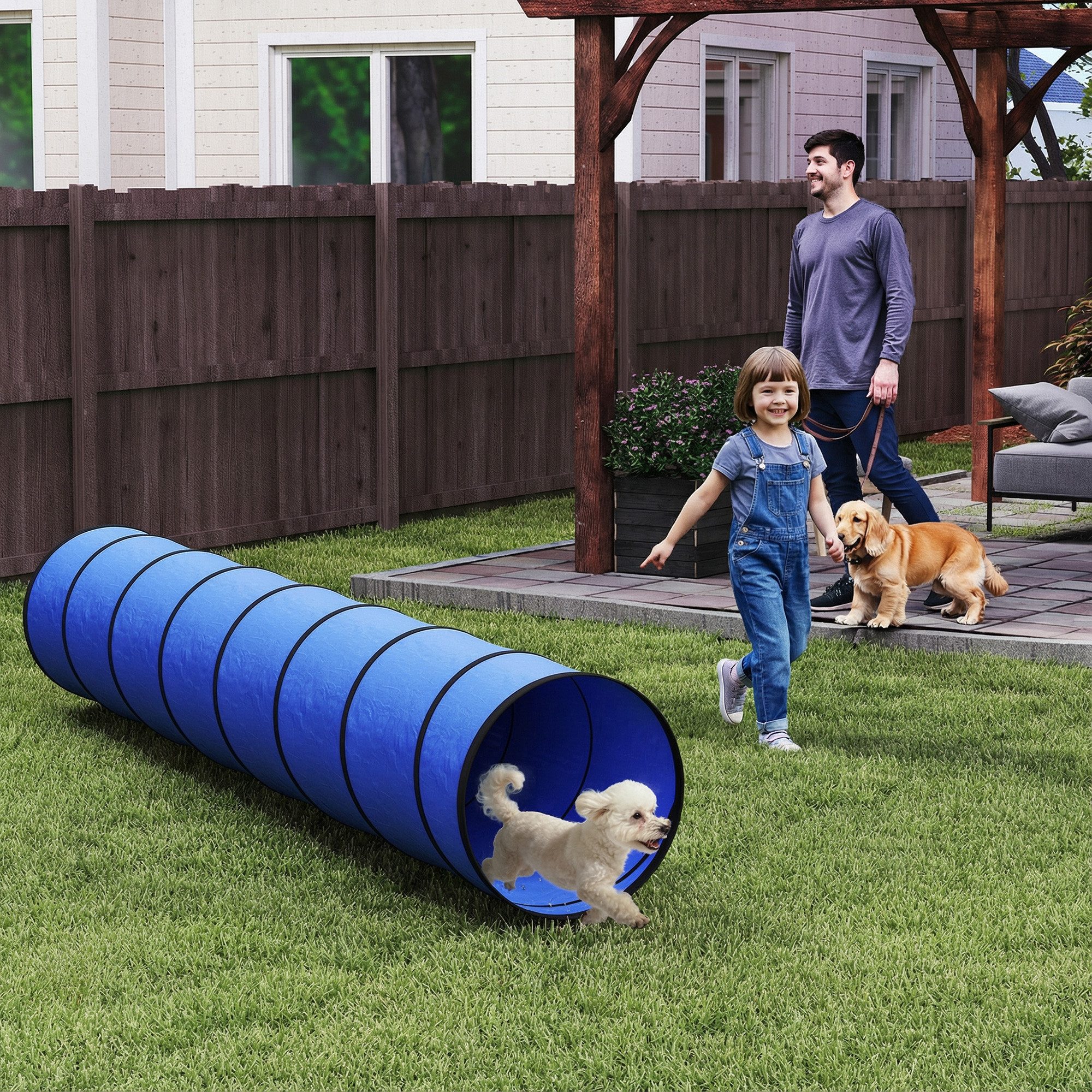 PawHut Spieltunnel mit 4 Bodenankern Tragetasche (Hunde Agility Tunnel, 1-St., Hundetunnel), für kleine, mittelgroße Hunde, Blau